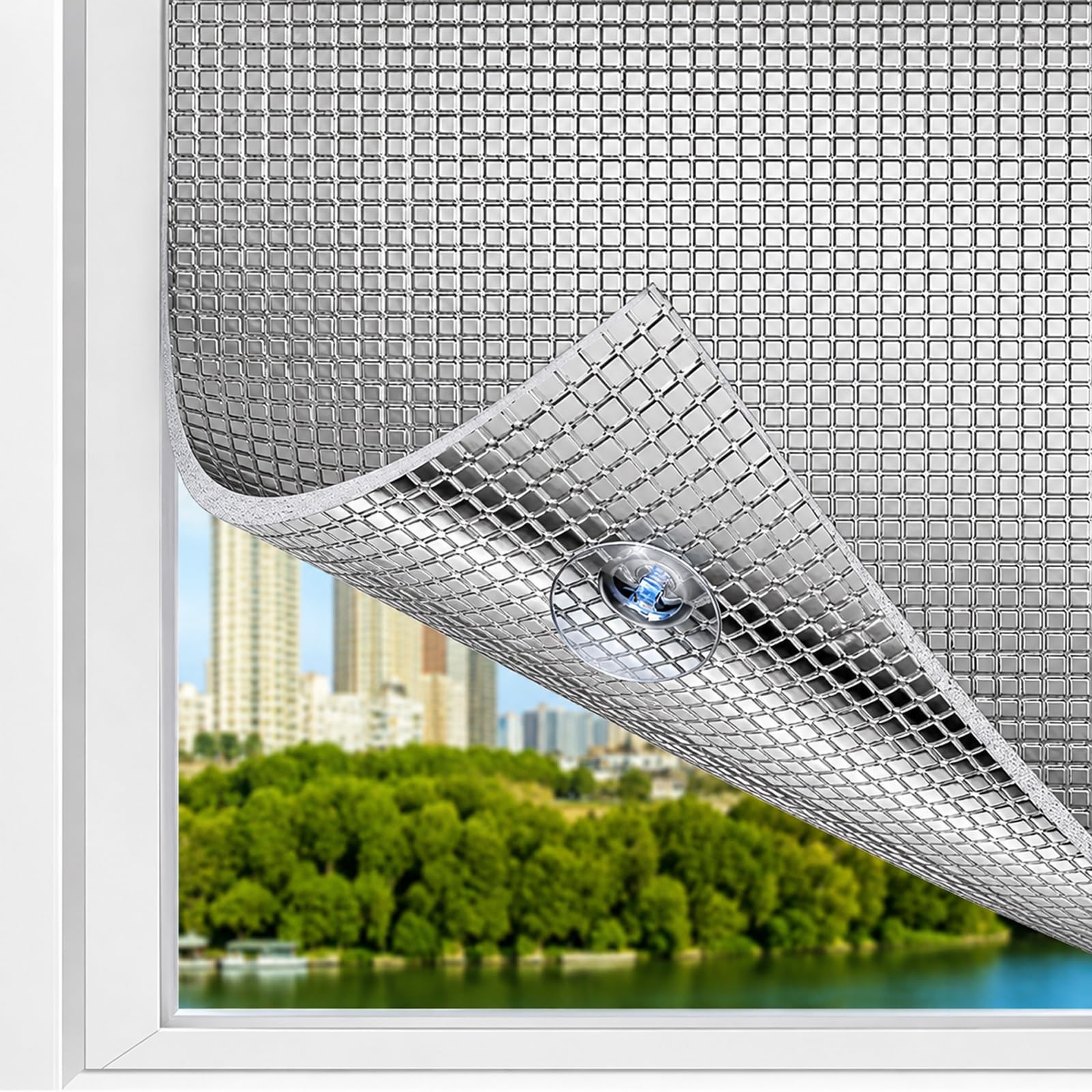 Aluminum Foil Heat Blocker Window Film, Blackout UV Reflective Film with Suction Cups, for Home Skylight Car Windshield(100x100 cm/39x39 in)