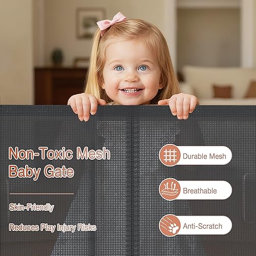 Miniatura 3 de Puertas retráctiles extra anchas reforzadas de 120 pulgadas para escaleras, puerta de seguridad de malla para mascotas, puerta retráctil para perros