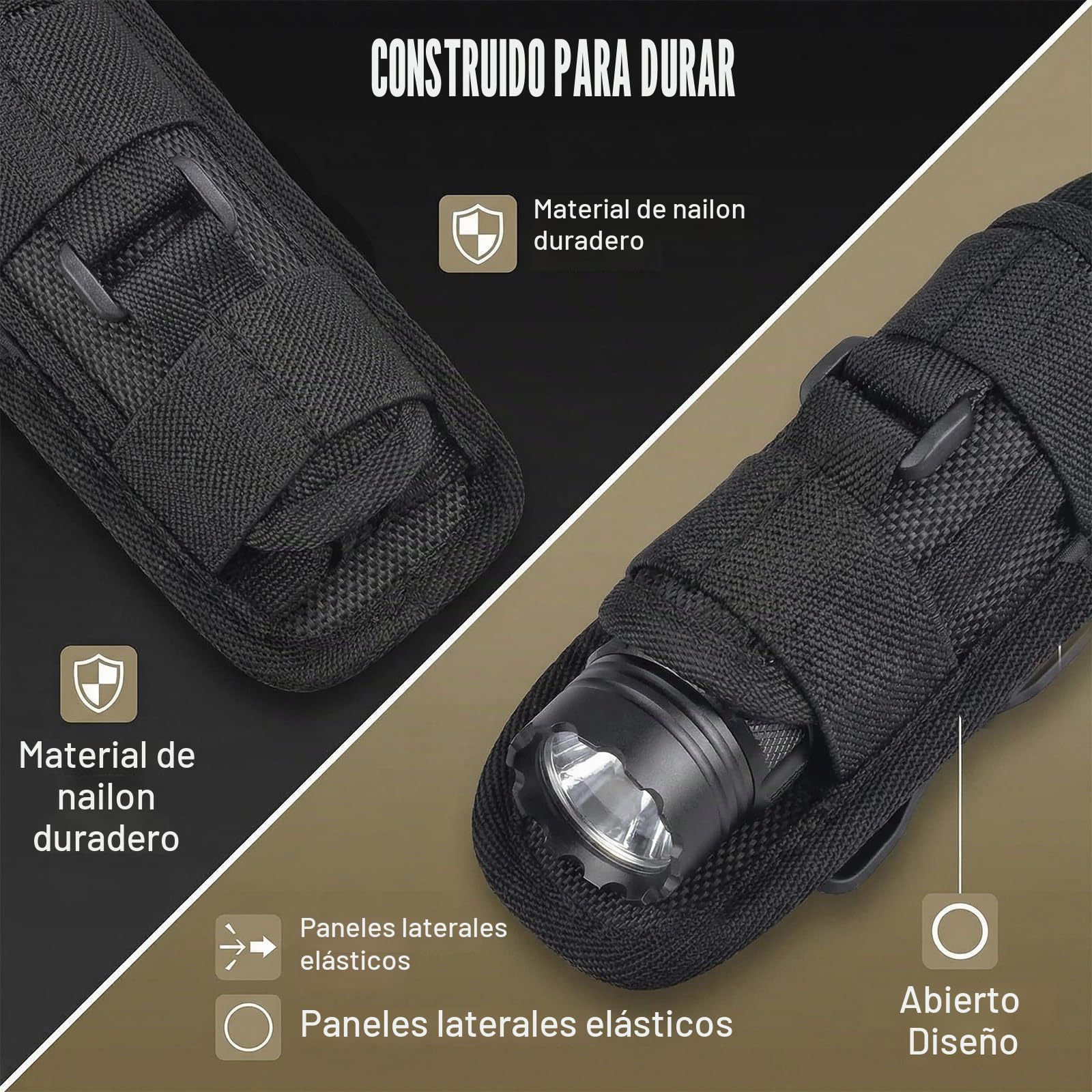 Funda de Linterna de Nylon Elástico con Clip Giratorio 360 Grados - Soporte Resistente para Actividades al Aire Libre, Senderismo y Camping, Compatible con Linternas AA y 18650, Versátil y Práctica