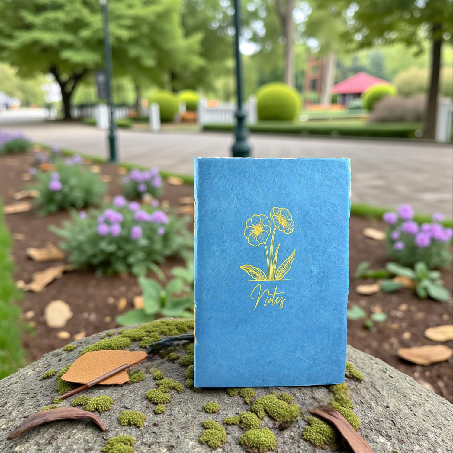 Nepali Companion Deluxe Composition A5 Size Notebook with Handmade Heavyweight Lokta Paper from Nepal, Thoughtful Flowers Notes Journal with Deckle Edges for Office, Home, Travel (Indigo)