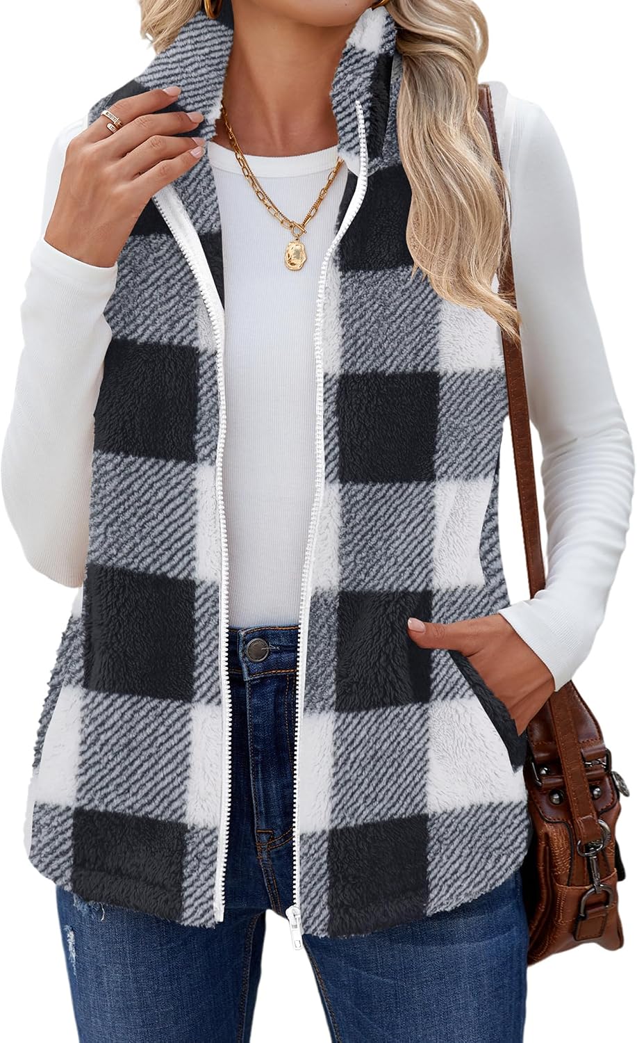 Zeagoo Vest For Women Sleeveless Sherpa Fleece Jackets Lightweight Zip Up Fall Winter Coats With Pockets