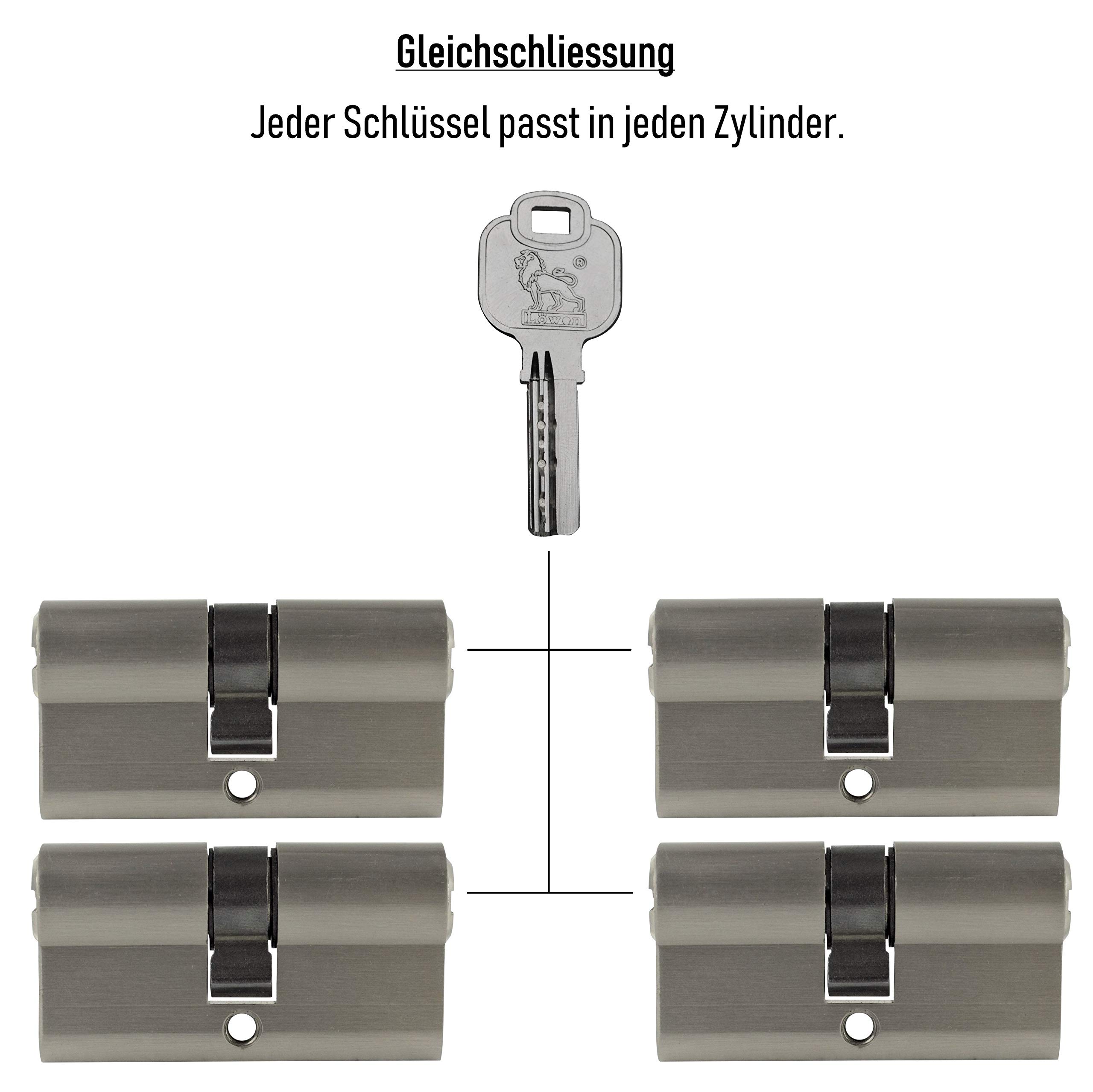 LÖWEN 80 mm 4x Zylinderschloss Doppelzylinder 40/40 Gleichschließend Massive Schließzylinder inkl. 20 Wendeschlüssel Profilzylinder 4er Set