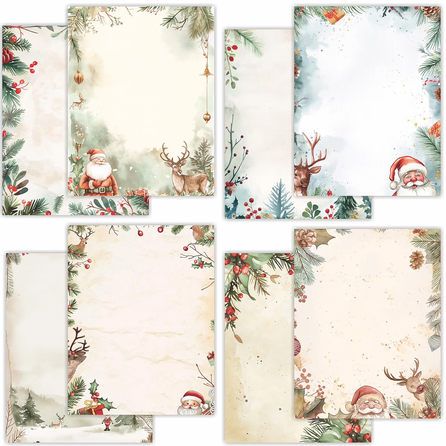 PARTH IMPEX 56 Sheets Christmas Writing Paper 8.5x11 - Letter Size Stationery Holidays Winter Party Looking Santa Letterhead Printer Paper - 120gsm Thick Decorative Double-sided Design