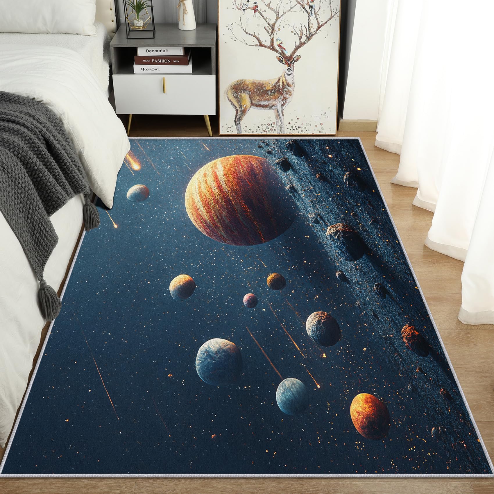 Generisch Planet Weltraum Teppich, Teppich Schlafzimmer Wohnzimmer Universum Galaxie, Wohnzimmerteppich Schlafzimmer Dekoration rutschfeste Waschbar Flanell 160x230 cm V-M5