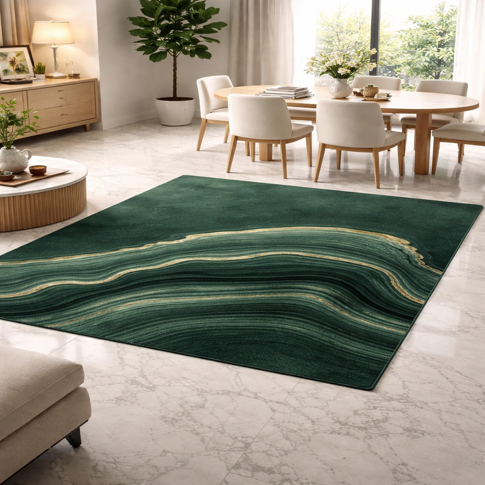 Tapis de salon 120x180 chambre salle a manger cuisine moderne vert