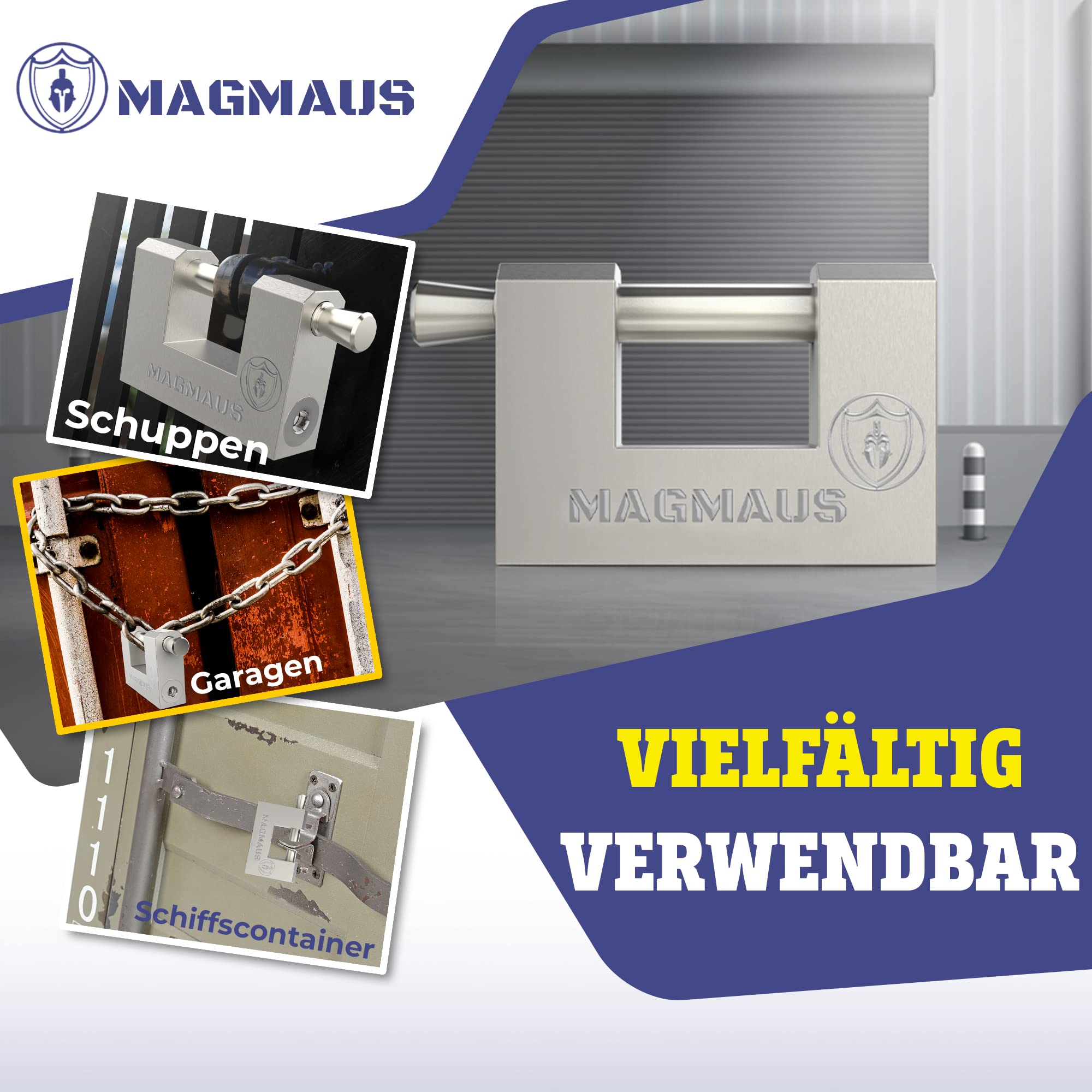 Magmaus® RTL70 Schwerlast Wetterfestes Vorhängeschloss mit 3 Schlüssel - 10 mm Schnittfester Bügel, Anti-Bohr Zylinder, Edelstahl & Rostfrei | Sicherheitsschloss für Schuppen, Tor, Container, Garage