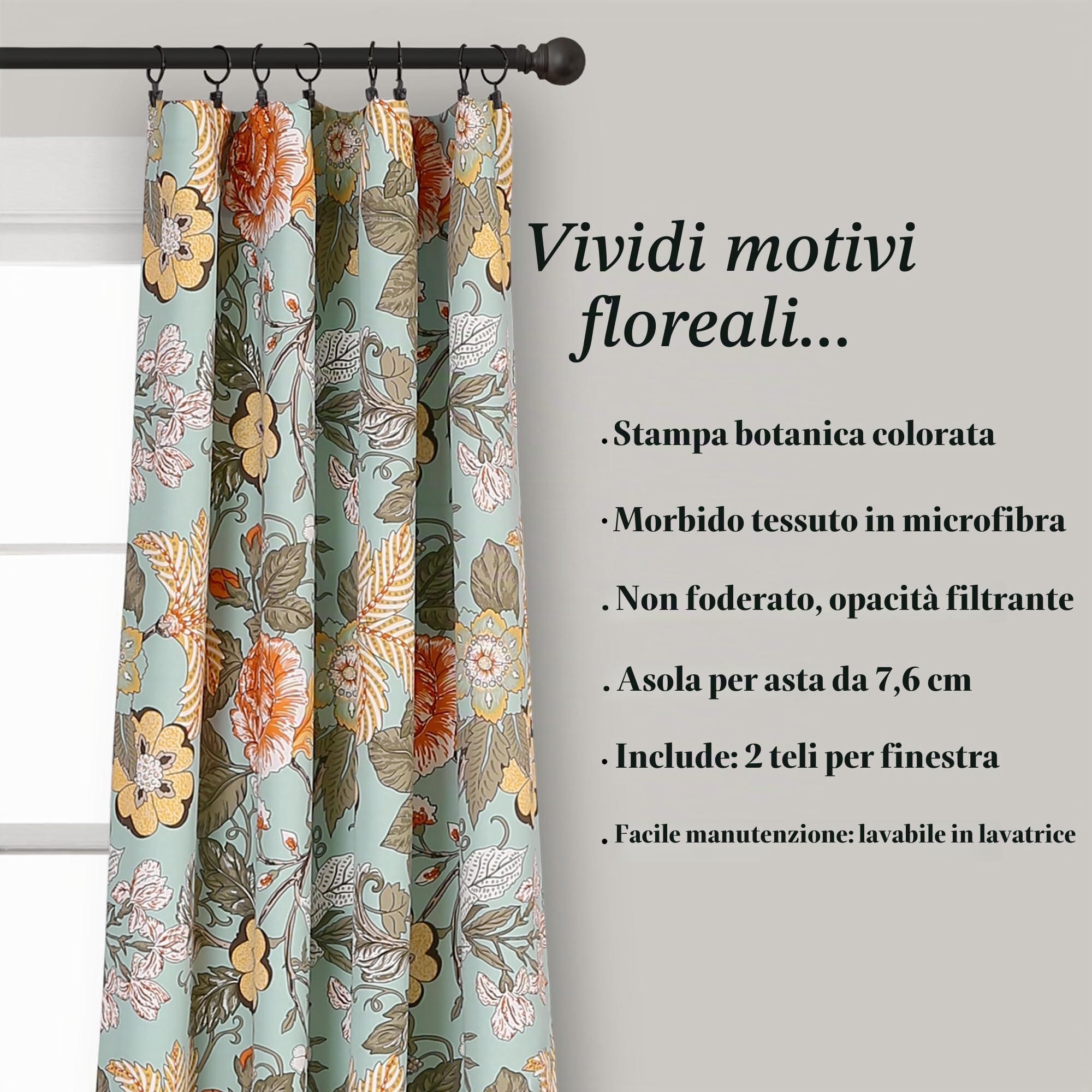 Lush Decor Sydney Tende | Set di pannelli oscuranti per finestra, motivo floreale, per soggiorno, sala da pranzo, camera da letto (coppia), 241,3 x 132,1 cm, blu e verde, L, blu e verde