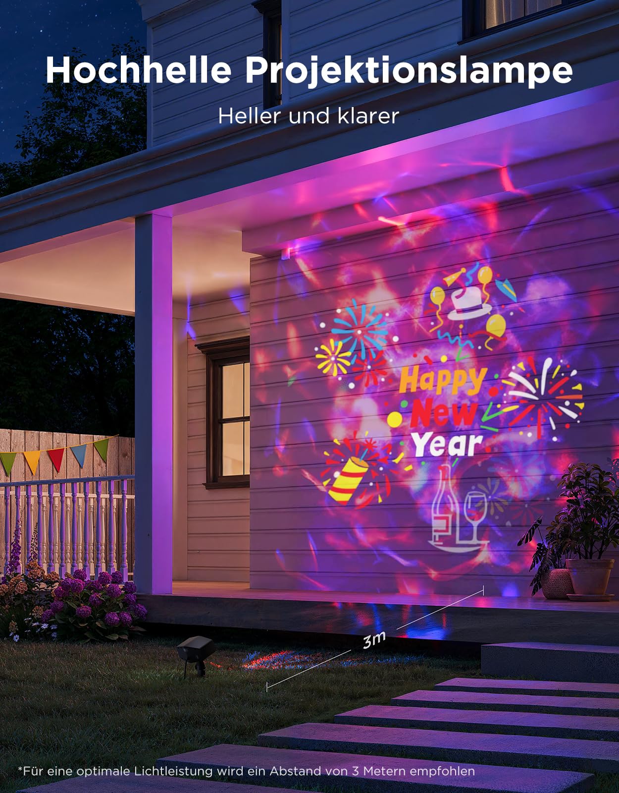 Govee Led Outdoor Schneeflocken Projektor, RGBW Wasserwellenprojektor mit 20 Gobos, IP67 Wasserdicht Projektionslampe, 58 Szenenmodi für Festivals, Funktioniert mit Alexa, Matter, Google Assistant