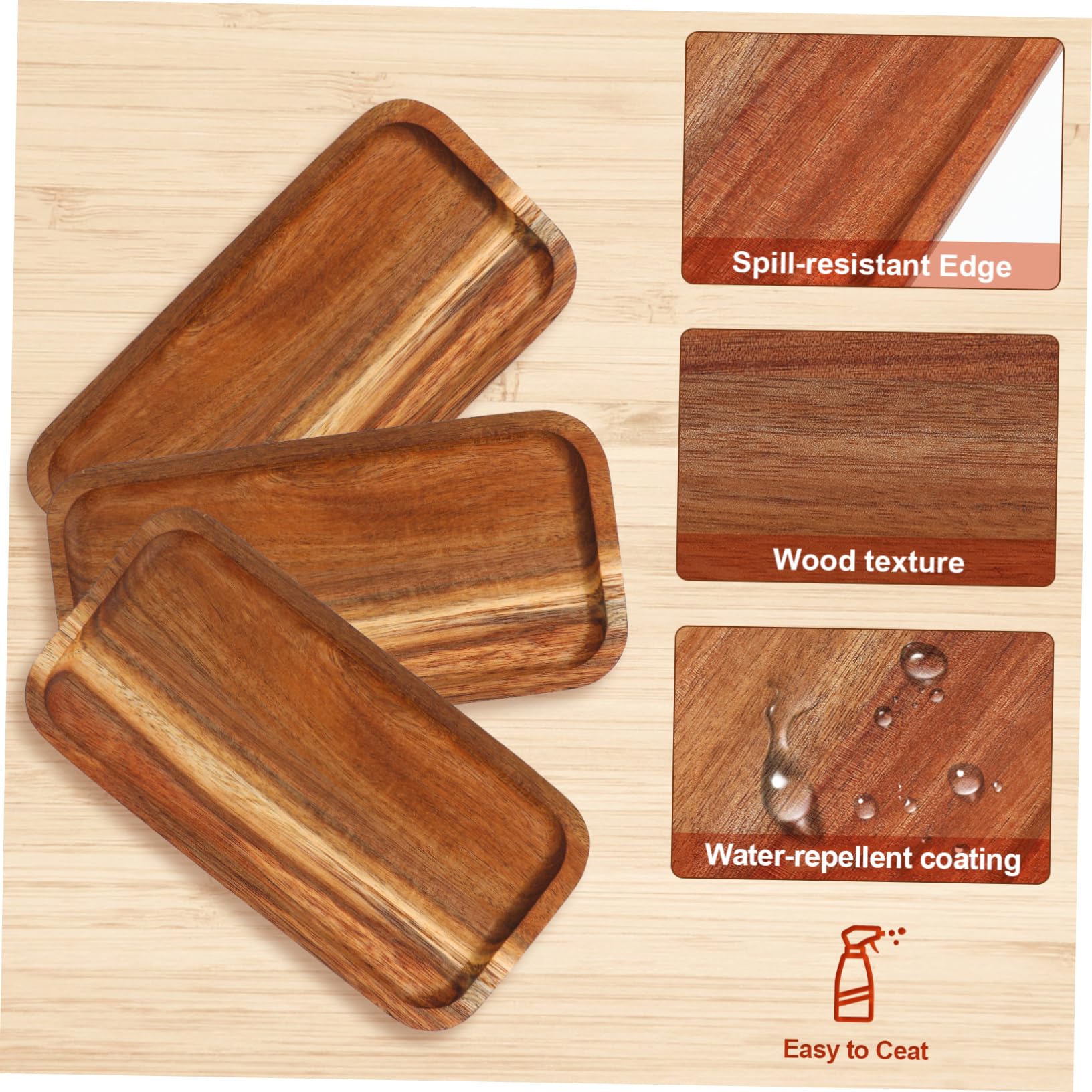 3piezas Bandeja De Madera para Servir Unidades Bandeja Rústica para Frutas
