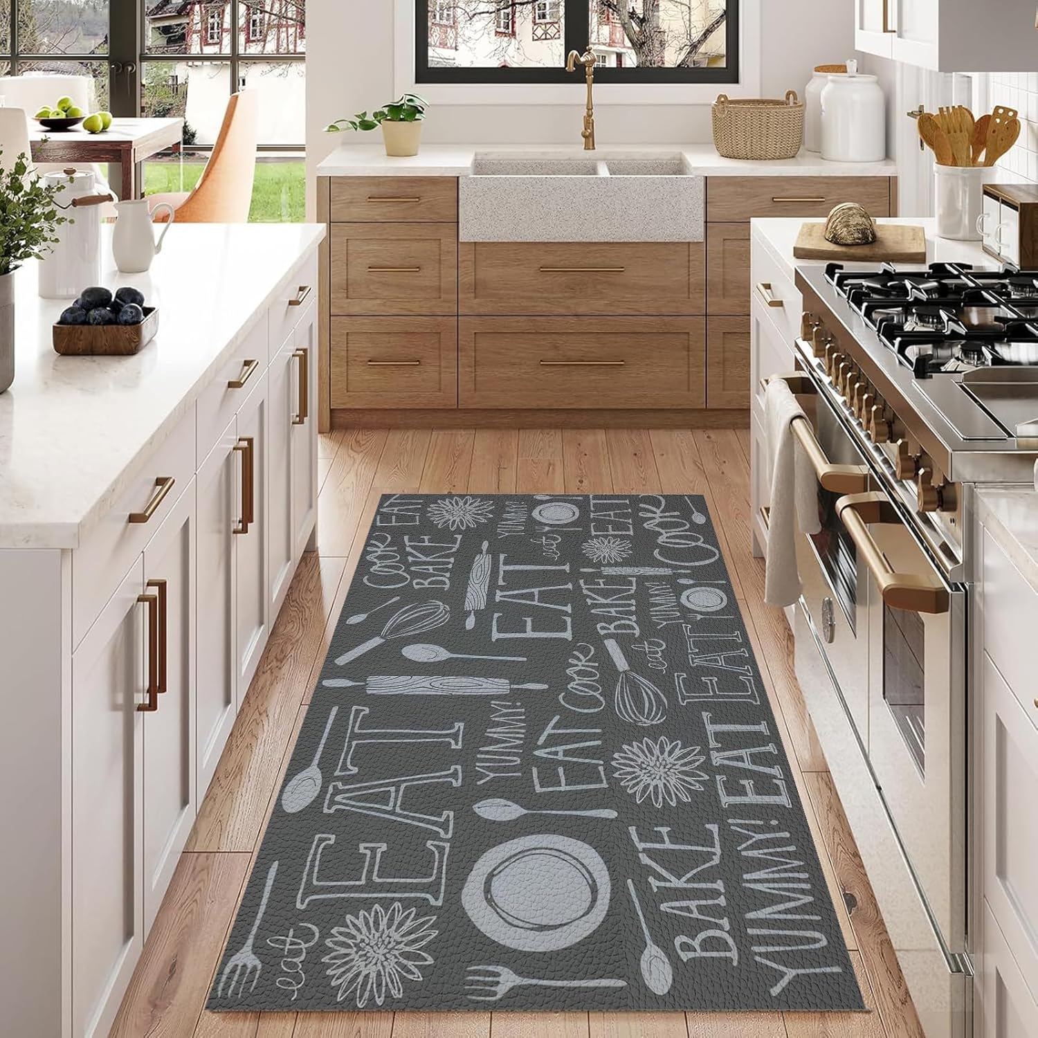 Kitchen Mat and Rugs Cushioned Anti-Fatigue, 6x9ft/72x108in, Non Slip Waterproof Comfort Mat for Kitchen, Floor Home, Office, Sink, Laundry, Grey