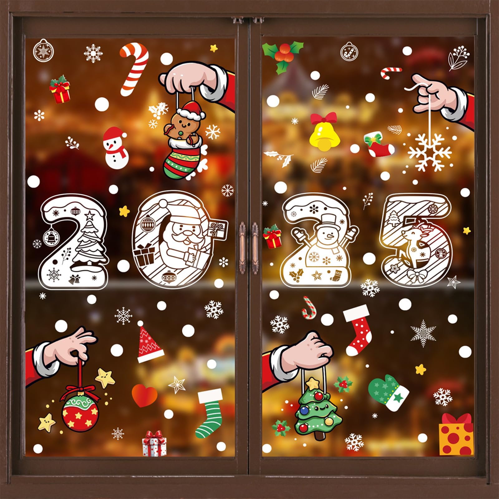 Jazuaiao Christmas Window Stickers Statics Clings Double-Sided Print Decals for Storefronts Festival Home Decoration Supplies Party Supplies