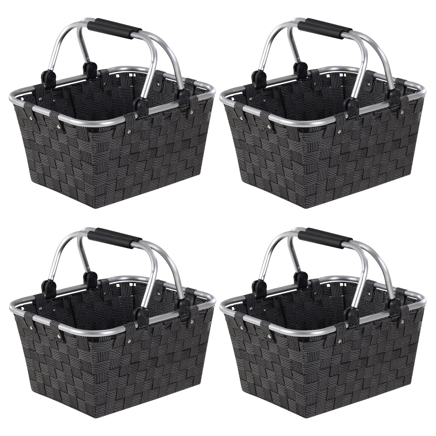 Einkaufskörbe 4er Set mit Griffen - 40 x 19,5 x 30 cm - Schwarz - Kunststoff - Einkaufstasche Tragekorb Flechtkorb