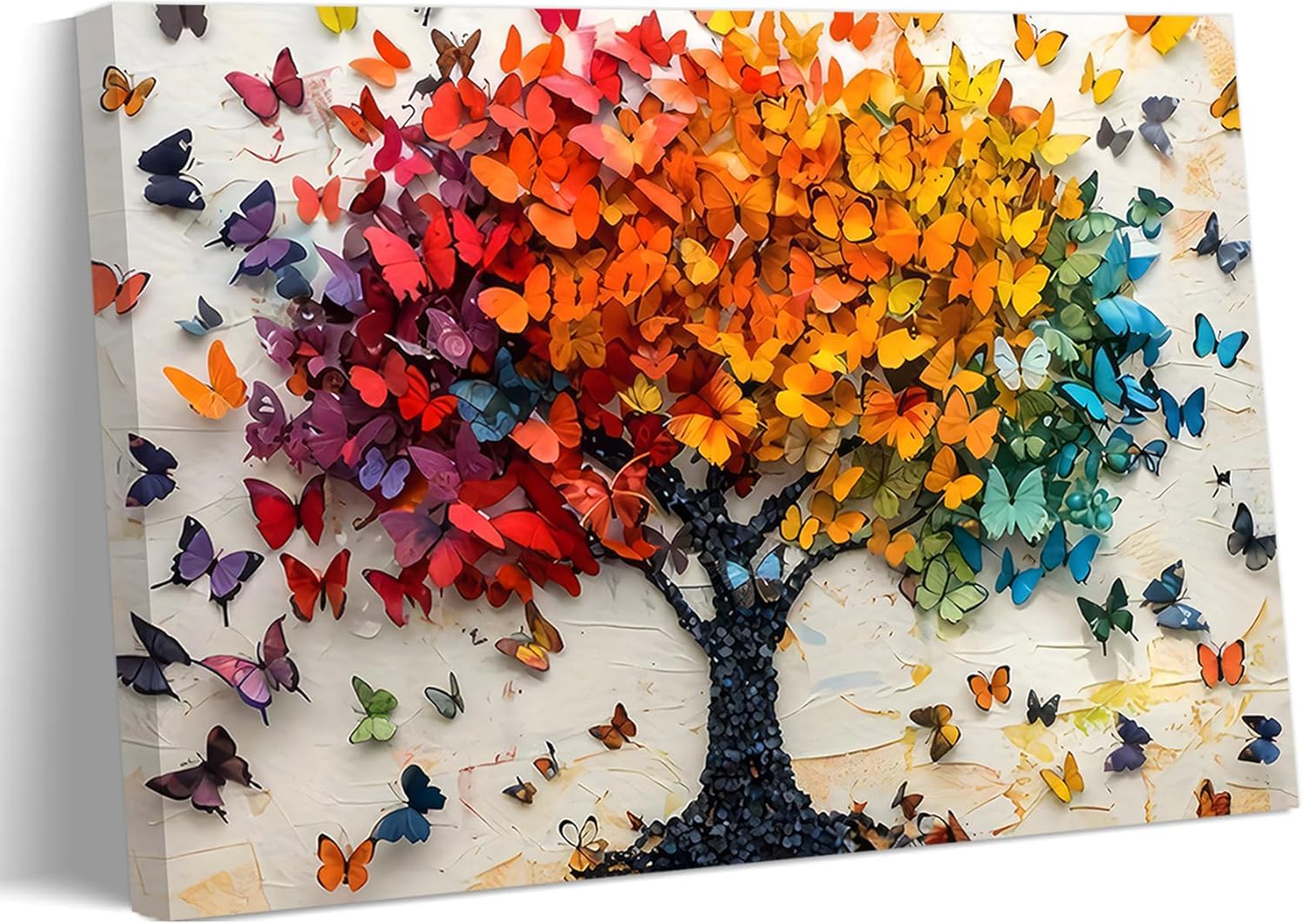 Colorful Butterfly Tree Canvas Wall Art Tree of Life Painting Picture Wall Decor Cute Butterfly Poster Print Artwork for Wall Living Room Bathroom Bedroom Home Decoration 16x24in