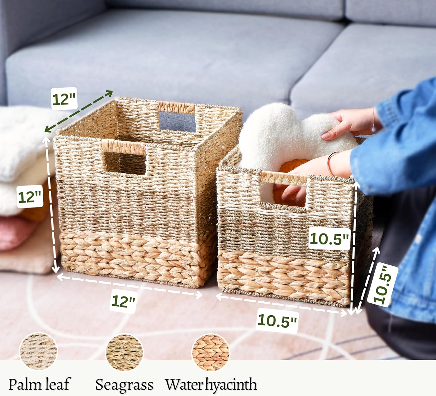 10.5 x 10.5 Wicker Storage Cubes + Wicker Magazine Basket