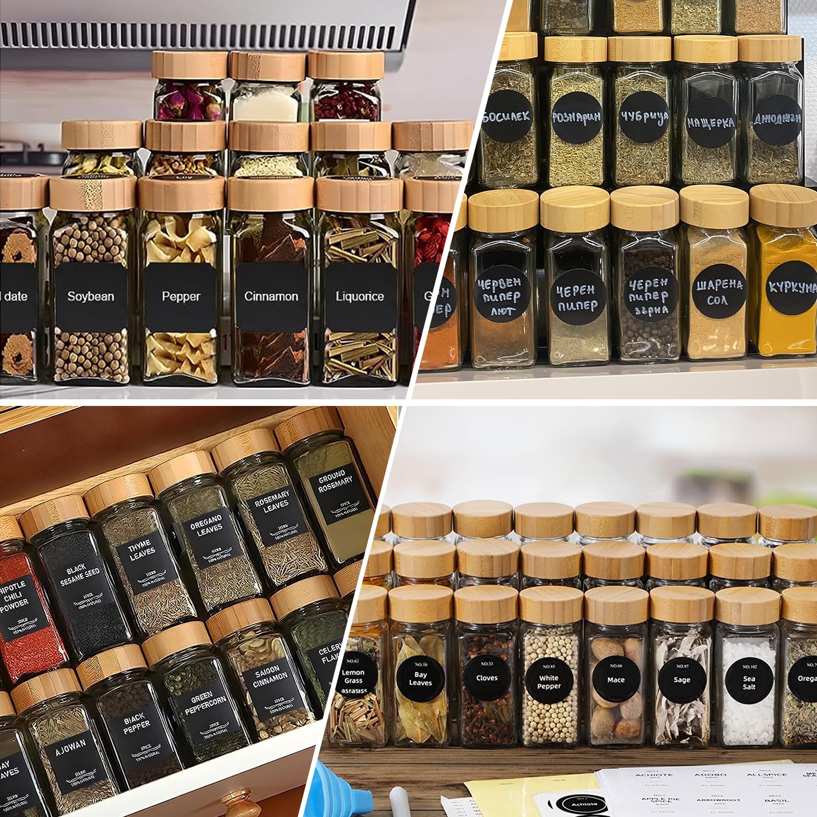 24 Pièces Pot a Epices en Verre et Bois,120 ml Bocaux à Épices,Pots à Épices Cuisine,Pot Epices Verre avec Tamis Étiquettes Brosser Entonnoir,Bocaux Epices pour Rangement des Épices Cuisine