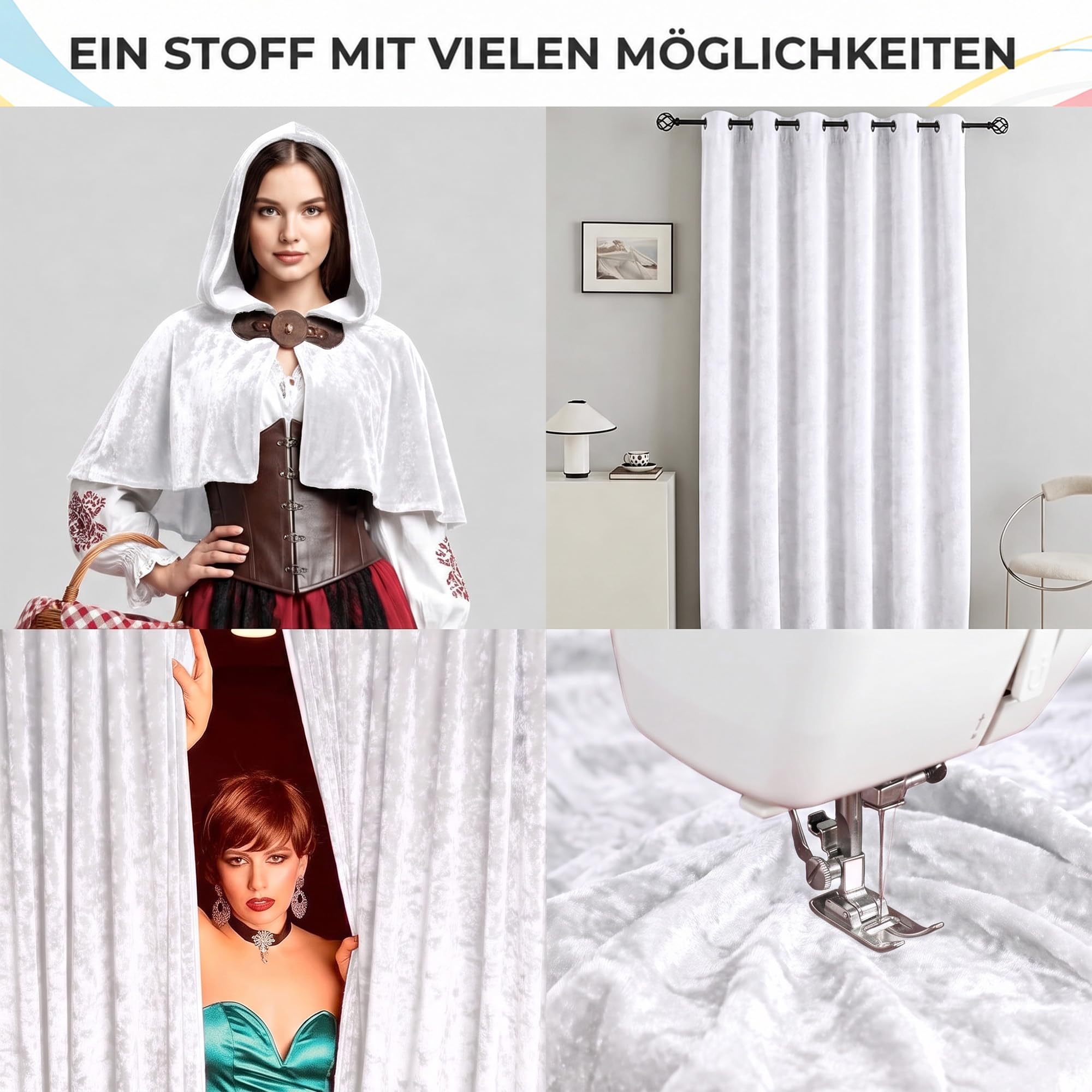 TOLKO 10m Pannesamt Meterware | Stretch Samt für Vorhänge Gardinen Bühne Kostüm Samtkleid Rock | Stoffe zum Nähen Dekorieren glänzender Samtstoff Dekostoff 145cm breit (Schnee Weiß)