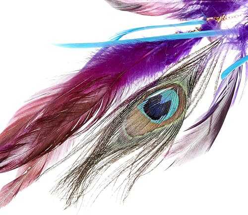 Miniatura 4 de AWAYTR Clip de extensión de pelo de plumas hippie bohemio, tribal, indio, pavo real, plumas, hippie, cuentas trenzadas, accesorios para el cabello