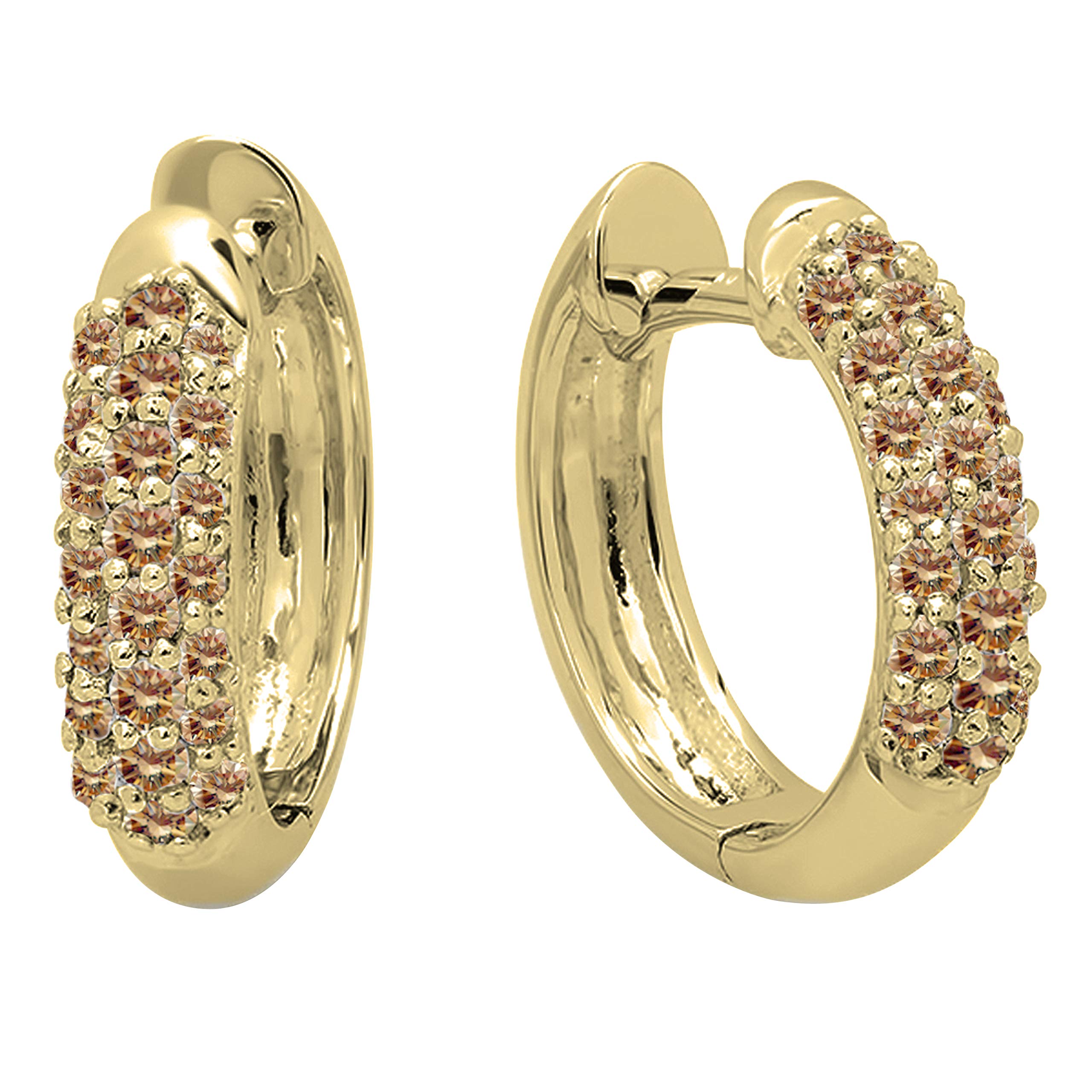 Dazzlingrock Collection 0.30 Carat (ctw) 14K Round Champagne Diamond Ladies Huggies Hoop Earrings 1/3 CT, Yellow Gold