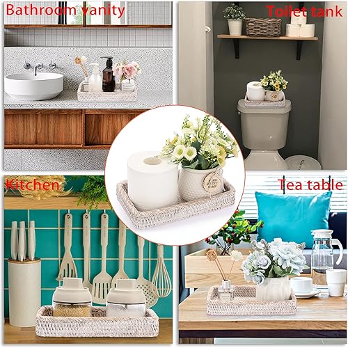 Miniatura 6 de Sumnacon Bandeja de Tocador de Baño de Ratán de 10 Pulgadas - Bandeja Decorativa de Ratán para Tanque de Inodoro para Toalla de Mano de Papel, Cesta