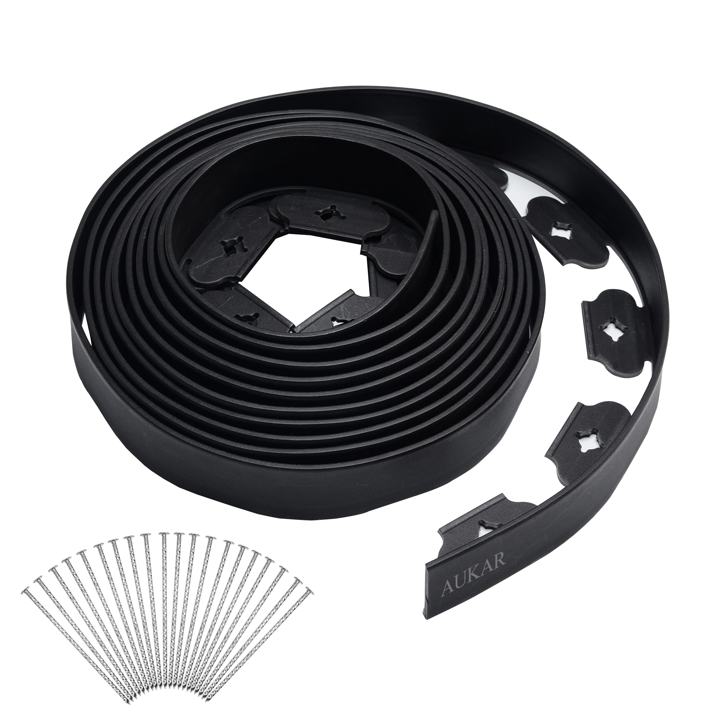 AUKAR Landscape Edging Kit 20ft Length No Dig Garden Edging Border – with 20 Metal Spikes, Decorative Edging for Lawn Landscaping and Flower Gardens (Black)