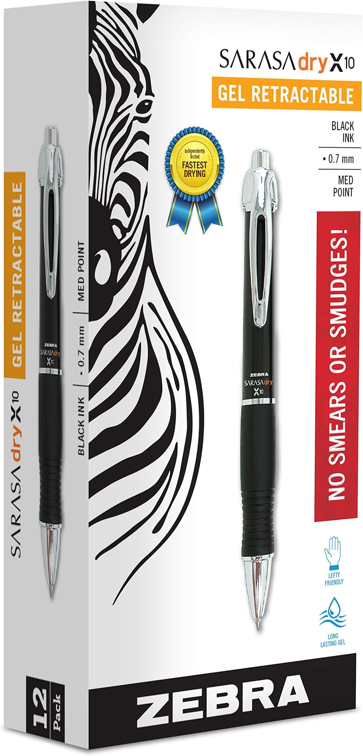 X10 Retractable Gel Pen, Medium Point, 0.7mm, Black Barrel, Acid Free Black Ink, 12 Pack (Packaging may vary) (42610)