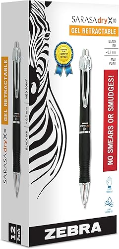 Miniatura 7 de ZEBRA PEN Bolígrafo de gel retráctil X10, punta media, 0.028 in, barril azul, tinta azul sin ácidos, paquete de 12 (el embalaje puede variar)