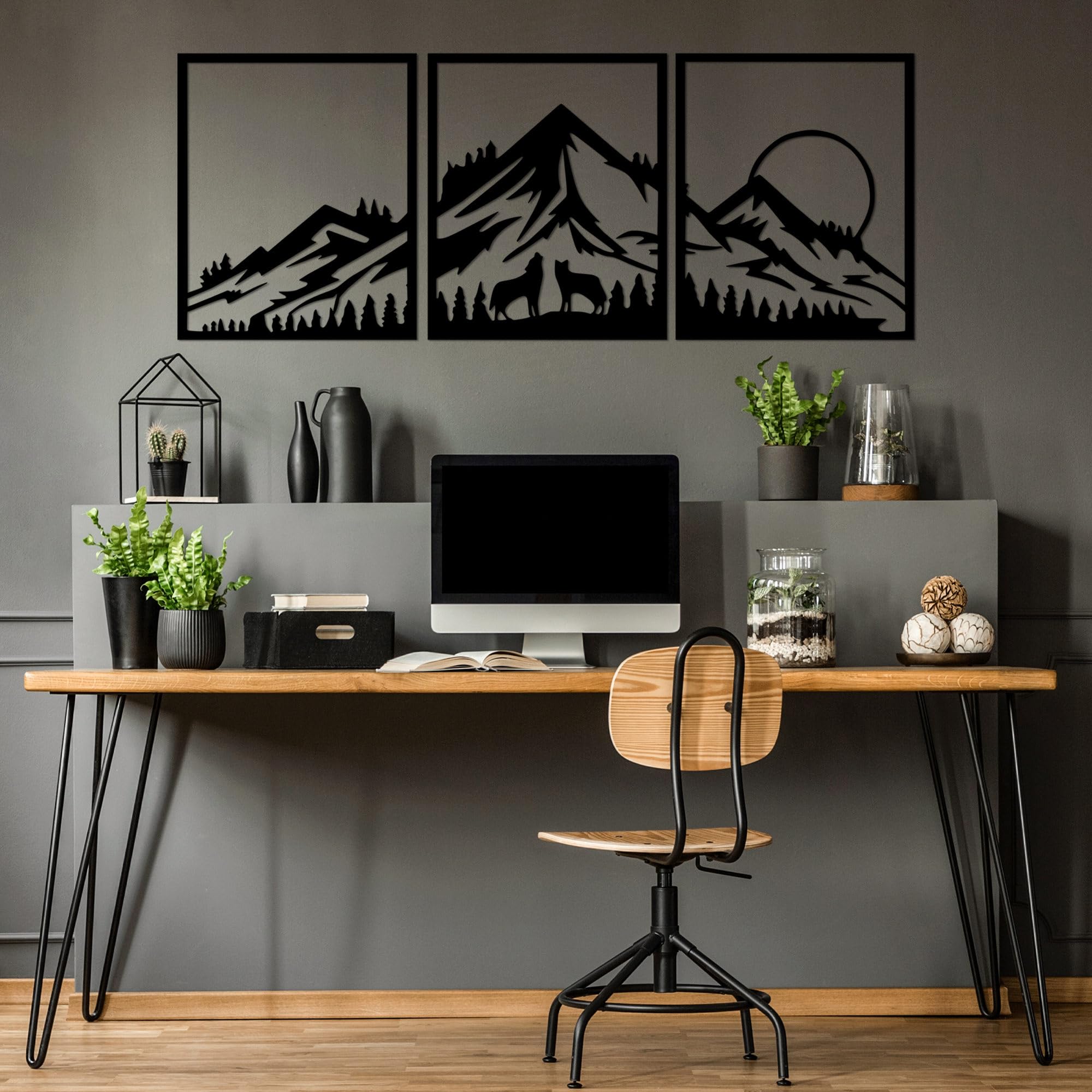 Stylish Black Decorative Metal Wall Accessory (3 Pieces), 58 x 70 cm, 100% Metal, 1.5 mm Thick, Perfect for Modern Home Decor & Gallery Walls