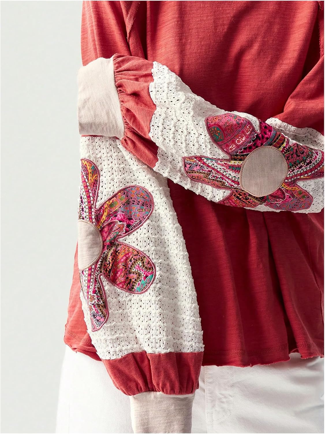 Women's Oversized Sweatshirt Boho Tops Patchwork Crewneck Sweatshirt Floral Long Sleeve Pullover Tops - Image 4