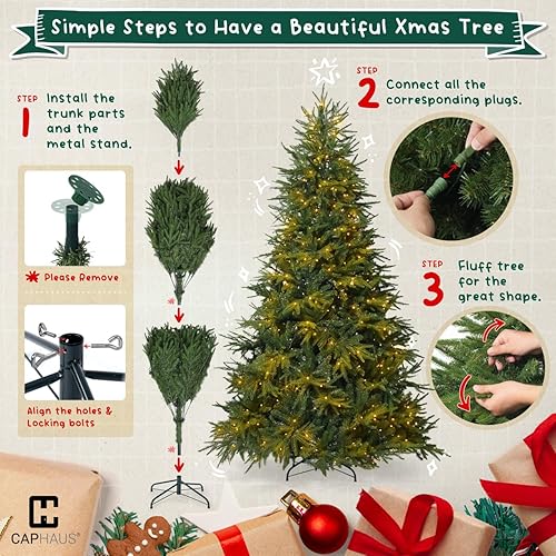 Miniatura 6 de Fencer Wire Árbol de Navidad de PVC y polietileno preiluminado de alta calidad de 7.5 pies con 3353 puntas de ramas prearticuladas y soporte