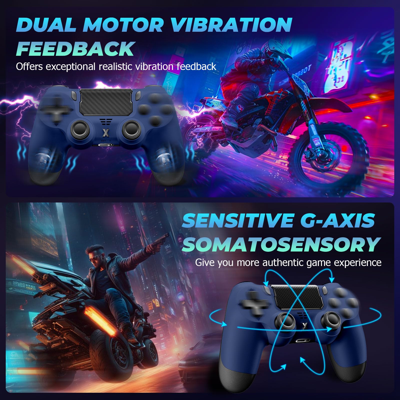 Suoxiom Wireless Controller for PS4, Game Controller for P4/Slim/Pro/PC, Bluetooth Gamepad Joystick with Vibration Touch Panel, Upgraded Six-Axis Sensor, 3.5mm Audio Jack(Midnight Blue) - 3