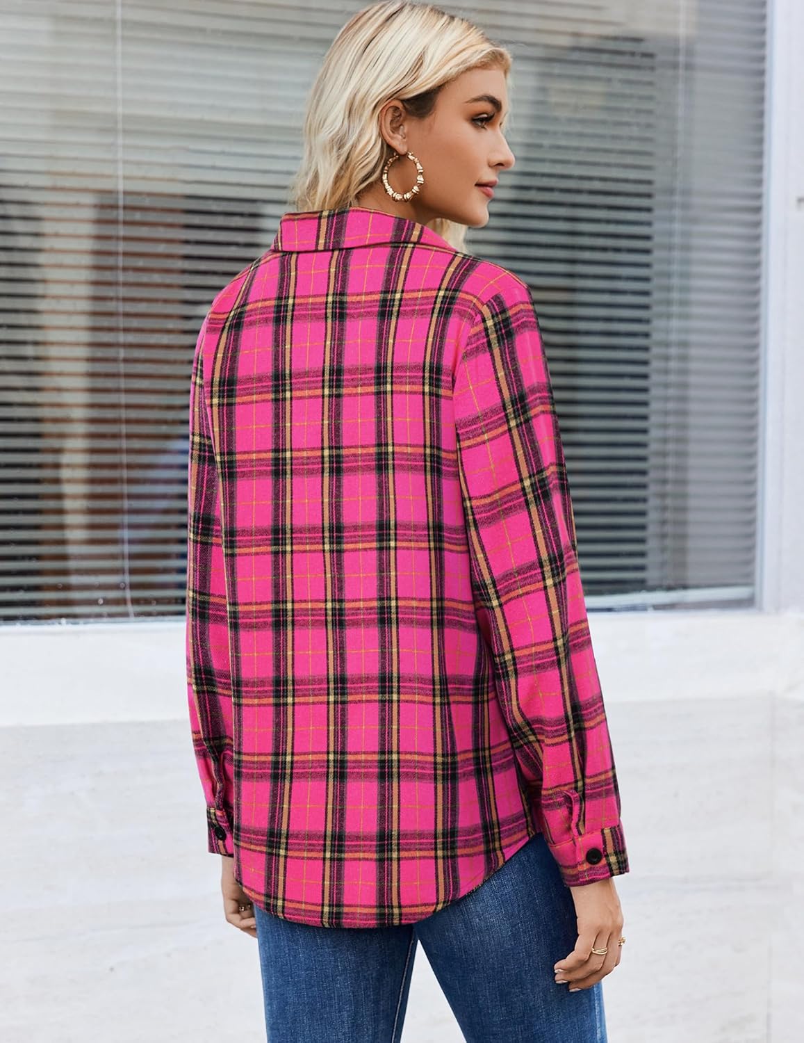 Zeagoo Womens Button Down Flannel Shirts Long Sleeve Plaid Blouses Lightweight Business Dressy Casual Top with Pockets - Image 6