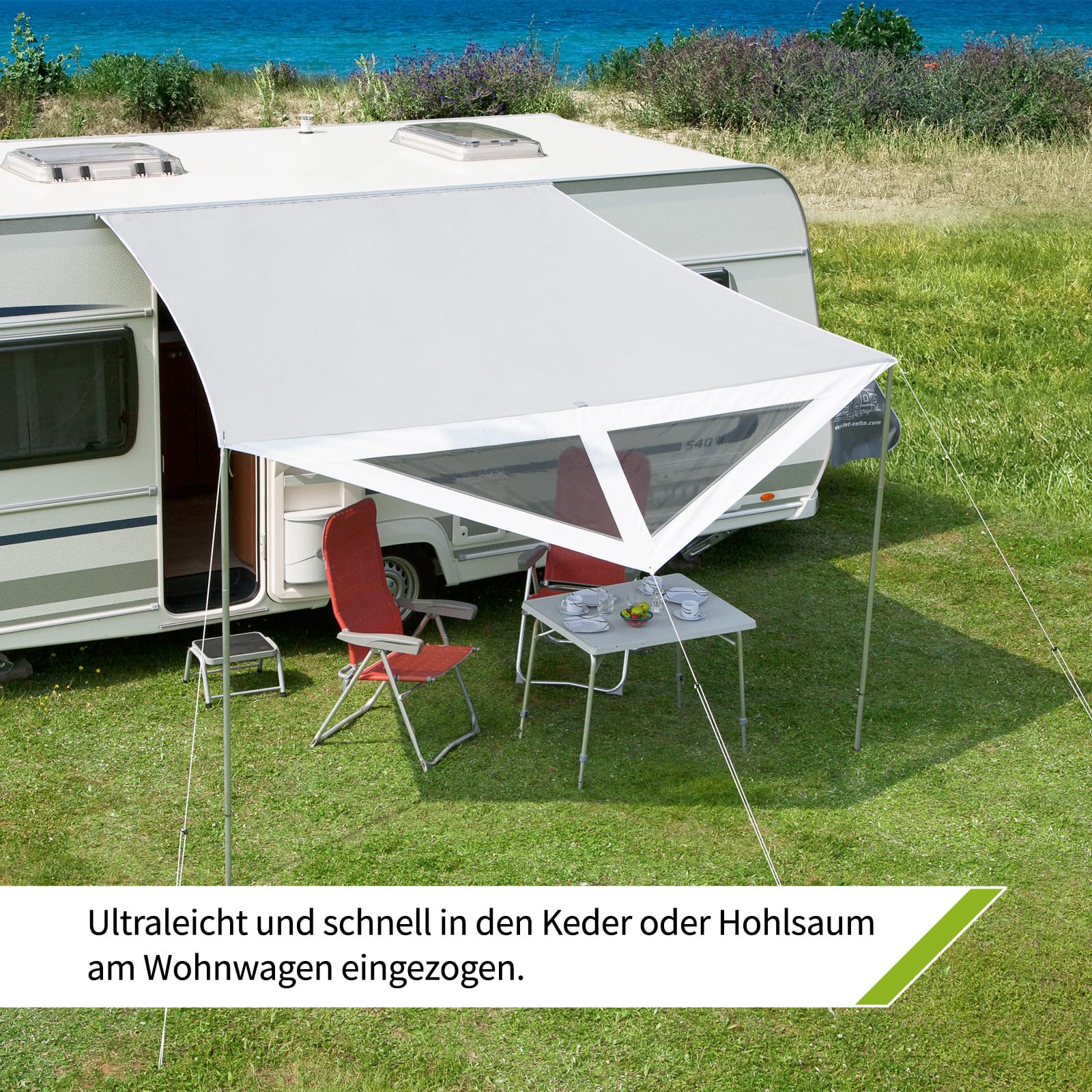 DWT Sonnensegel Delta II, Leichter Sonnenschutz für Camping-Bus und Wohnwagen, Ultraleicht und schnell aufrollbar