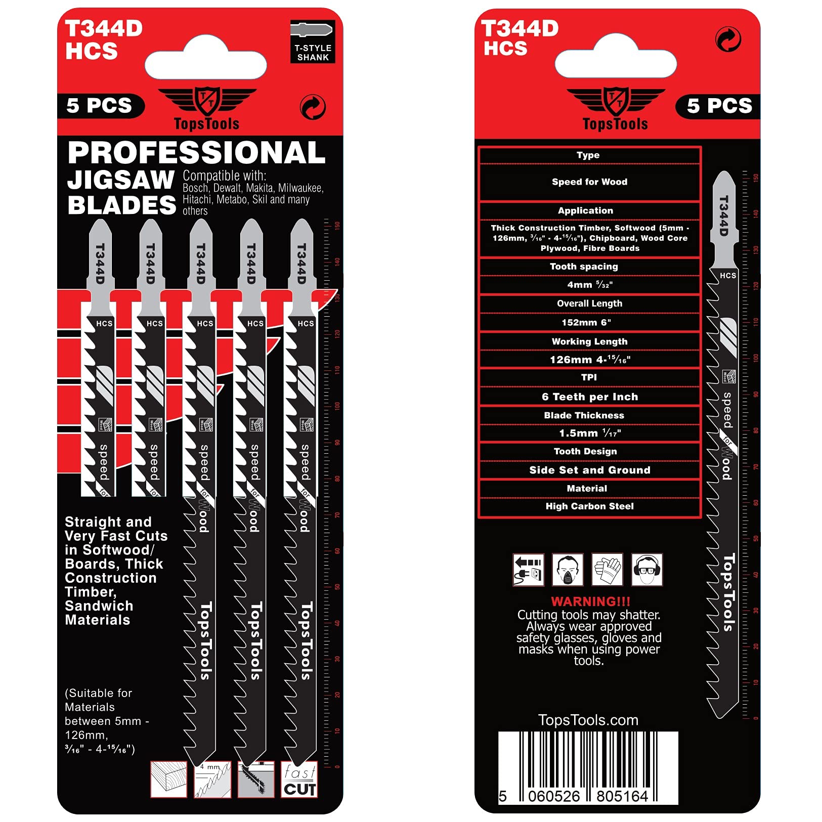 15 lame per seghetto alternativo TopsTools JSTT344D_3 T344D lunghe 152mm per tagli puliti e veloci compatibili con Bosch Dewalt Makita Milwaukee e molti altri