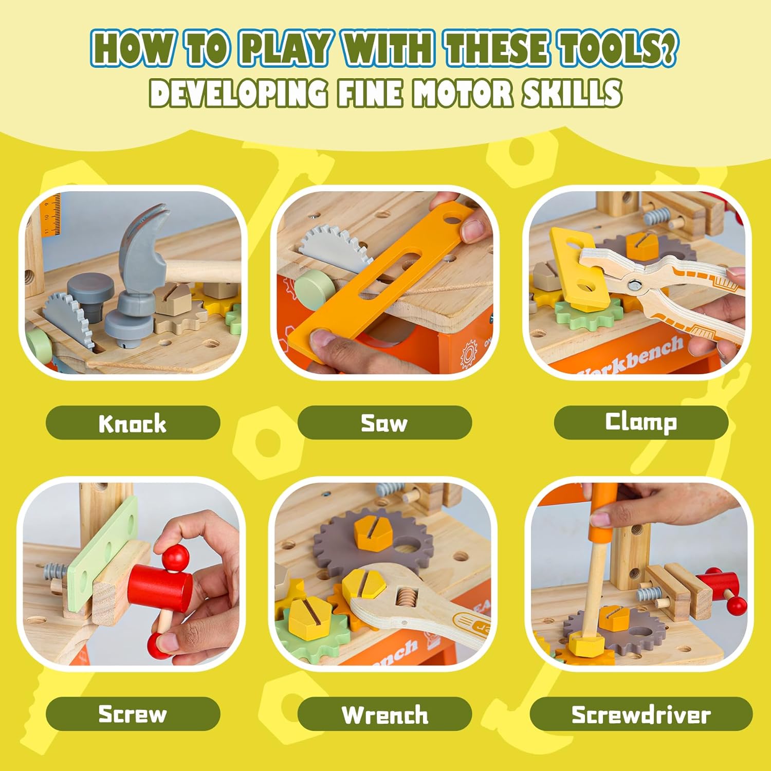 Kids Tool Bench,Wooden Toddler Tool Bench with 39 Accessories,6 Tools,Multi-Function Learning Educational Kids Workbench, Tool Bench Gift for Boys, Girls Age 2 3 4 5