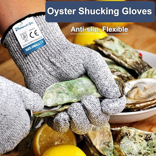 Miniatura 2 de Dowellife - Guantes resistentes a los cortes, protección de grado alimenticio nivel 5, para desbullar ostras, cortar filete de pescado, carne,