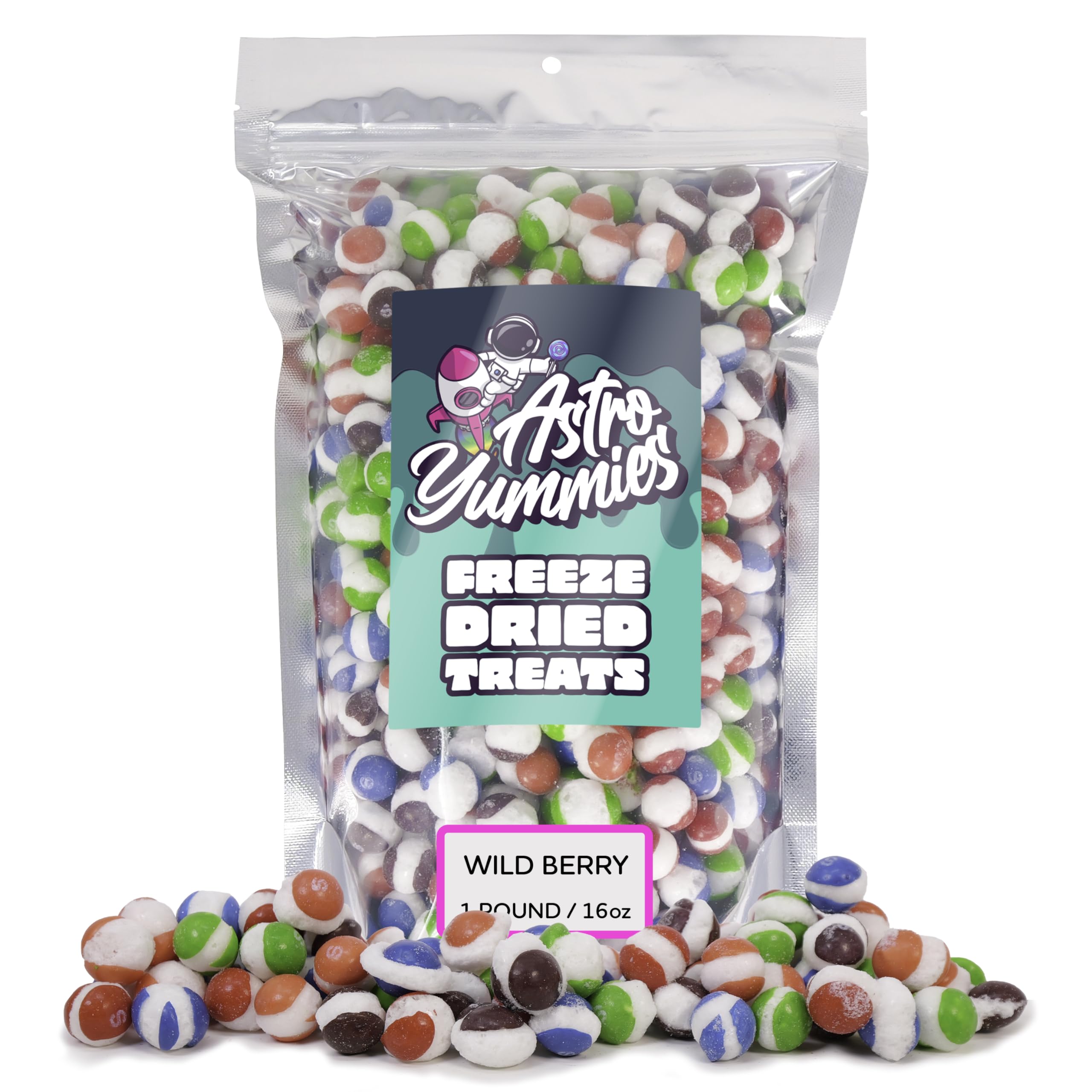 Astro YummiesFreeze Dried Wild Berry Skittles Rainbow Candy (1 Full Pound / 16oz) Extreme Fruity Flavor - Crunchy Treats - Berry Punch, Cherry, Melon, Raspberry, Strawberry