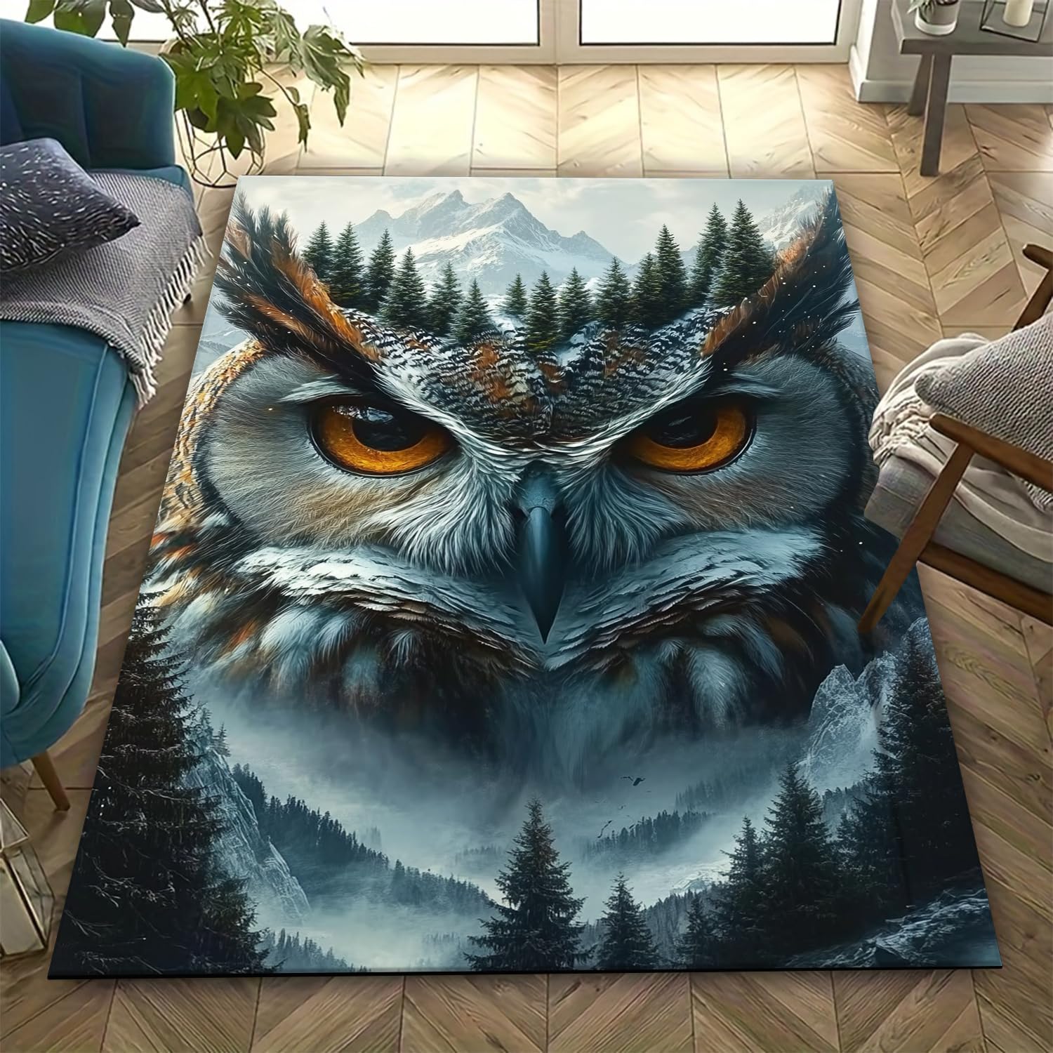 Tapis de sol hibou 3D pour une décoration de salon chaleureuse