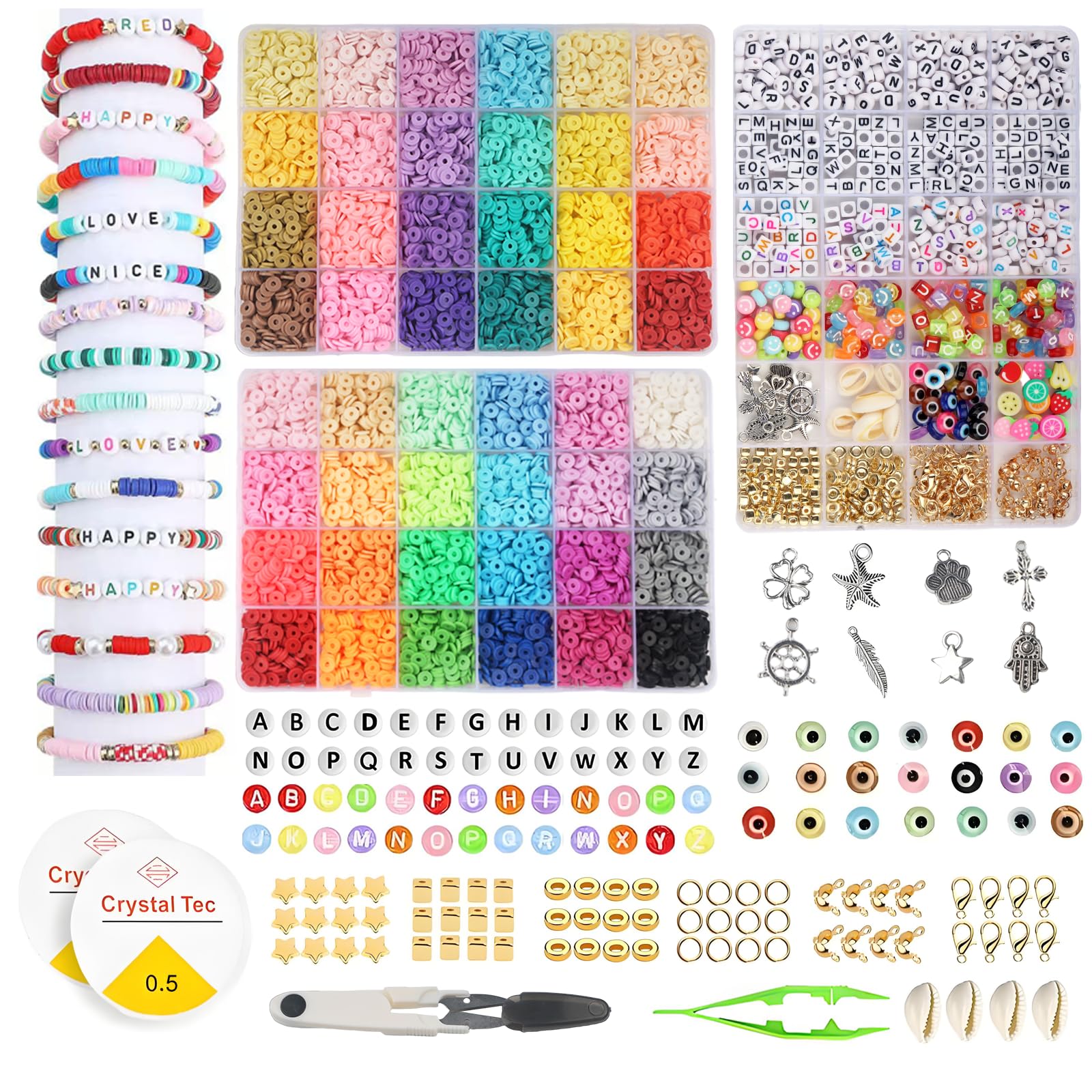 UXIMAIR 8800 Pcs Clay Beads - 6mm 48 Color Polymer Heishi Beads for Jewelry Making, DIY Crafts, Bracelets, Necklaces, Earrings, Keychains, and Accessories