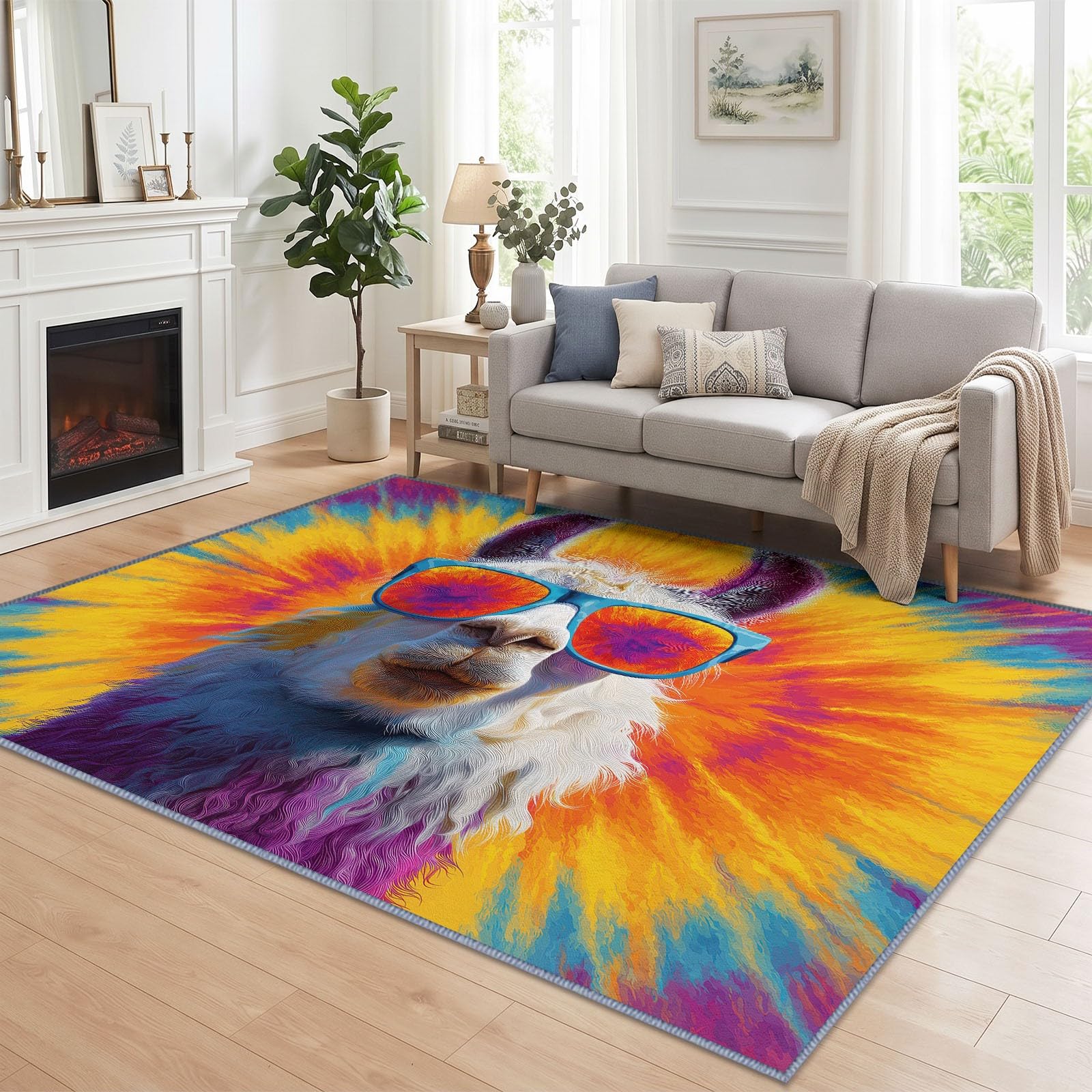 Générique Tapis Salon Mouton Tie-Dye 100 x 160 cm, Lavable en Machine Tapis de Sol Bohème Doux Antidérapant pour Entree Interieur, Chambre, Salle à Manger