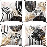 Vista 9 de juego de 4 fundas de almohada bohemias grises y azules de 20 x 20 pulgadas, fundas de almohada geométricas abstractas de estilo moderno de mediados