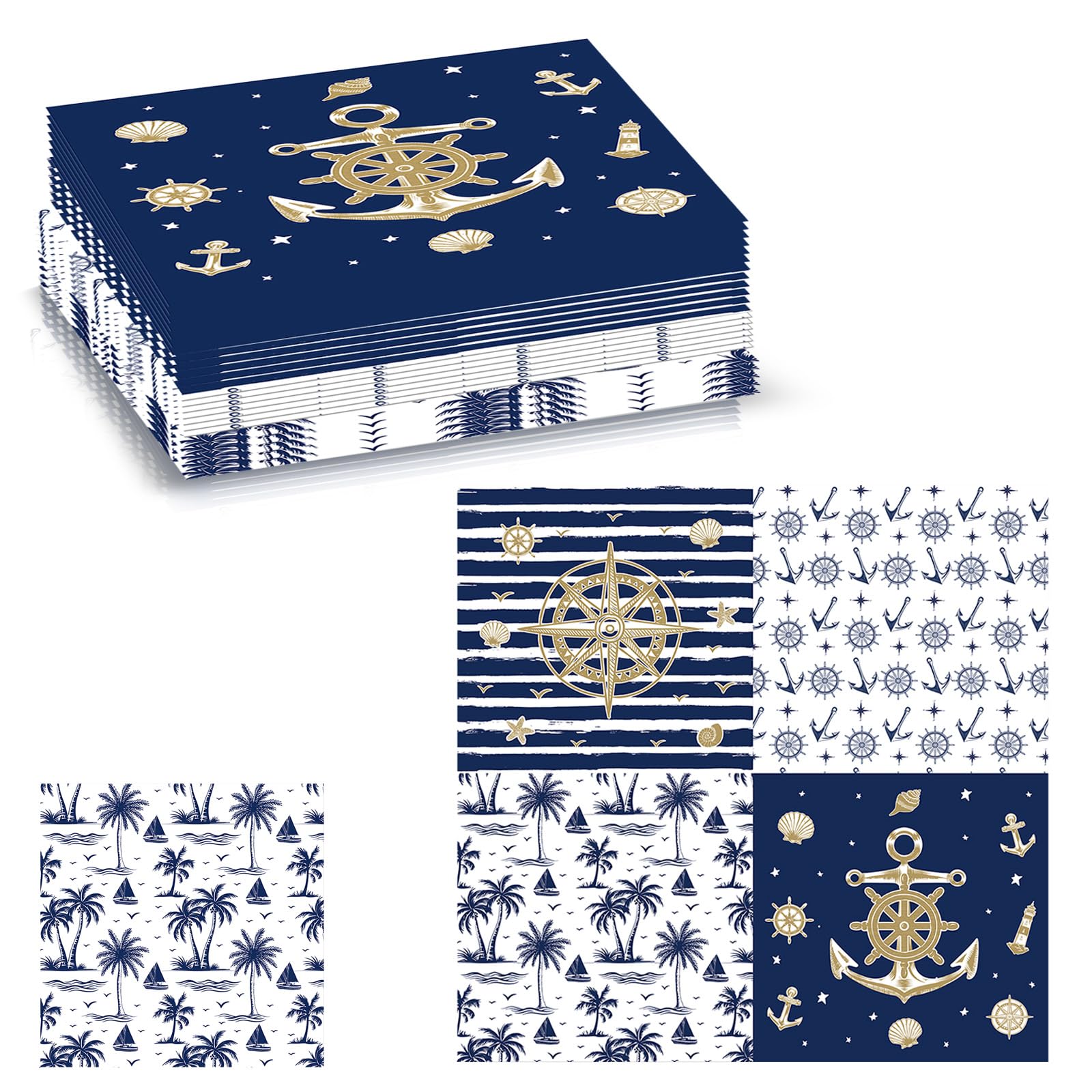20Pcs Sailing themed Napkins Serviettes Disposable,32cm 2Ply Pirate Sailboats Party Cocktail Napkins Dinner Guest Tissue Decorative Paper Napkins for Boys Birthday Baby Shower Pirate Party Decorations