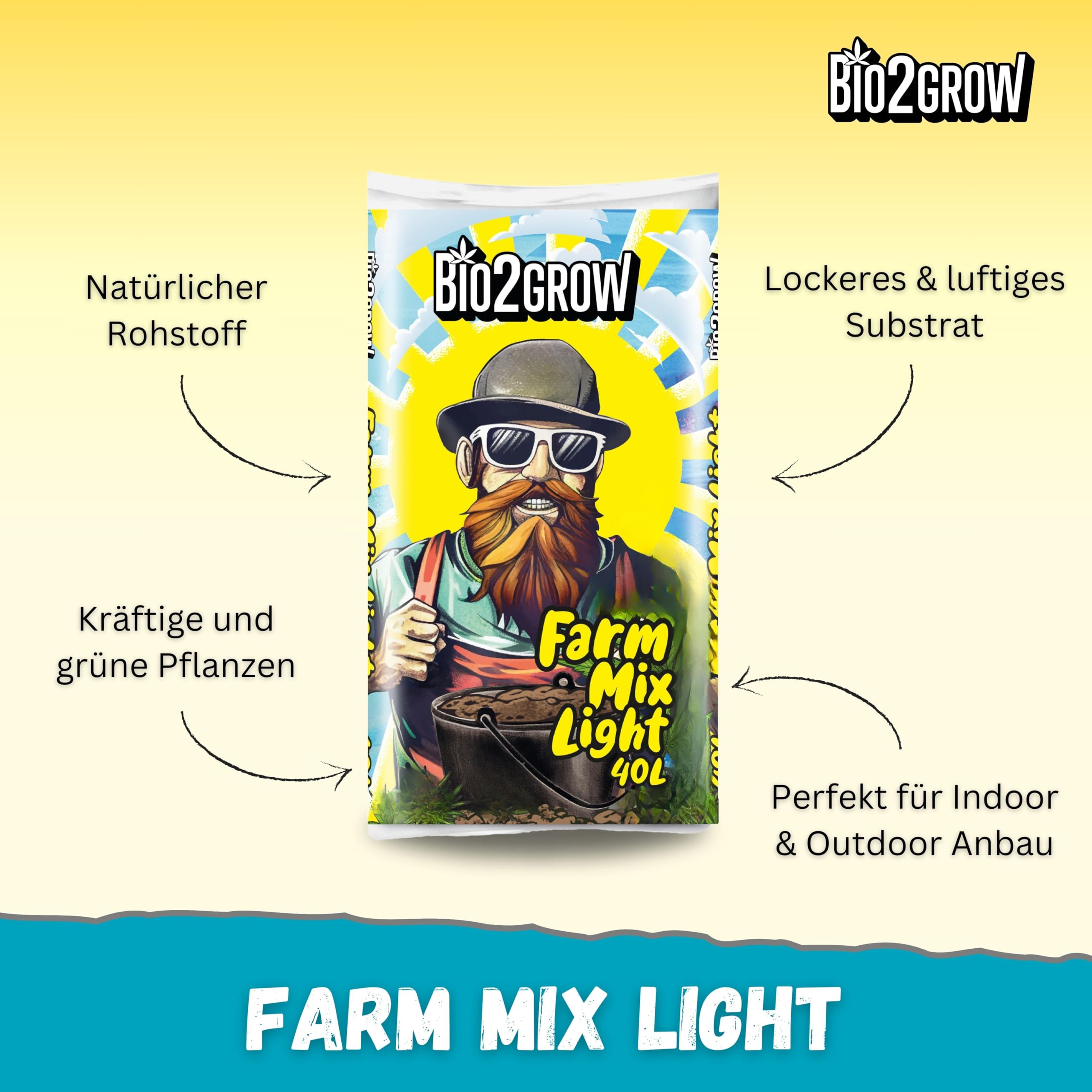 Bio2Grow Farm Mix Light 160 l, 4 worki, ziemia do kwiatów do wnętrz i na zewnątrz, lekka mieszanka