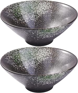 Ceramic Ramen Bowl Set of 2, 7.8 Inch GreenSpeckled Large Pho Soup Bowls