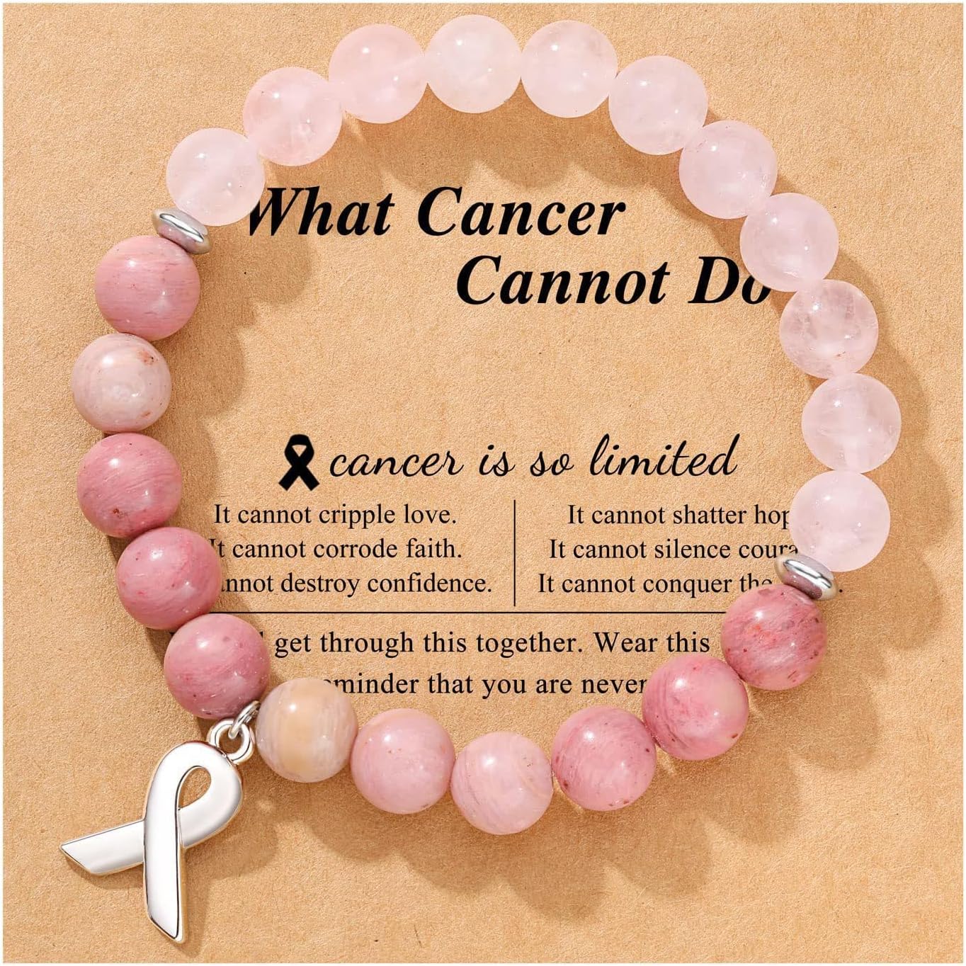 COLORFUL BLING Breast Cancer Bracelets Natural Stone Bead Ribbon Inspirational Awareness Bracelets Encouragement Handmade Gifts for Women