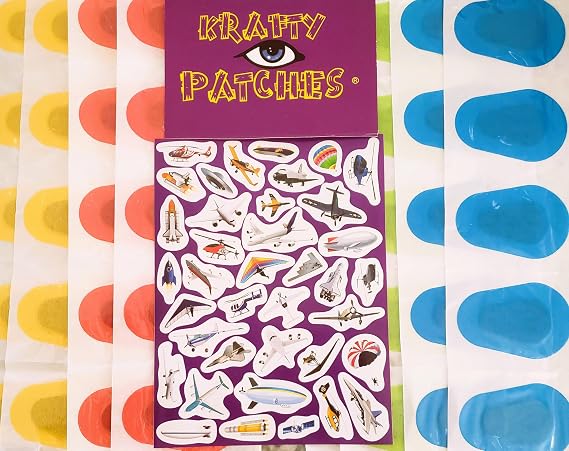 Krafty Eye Patches. USA Latex Free 50 Eye Patches & Fun Stickers, Breathable Fabric and Sterile (Boy, 50 Medium)