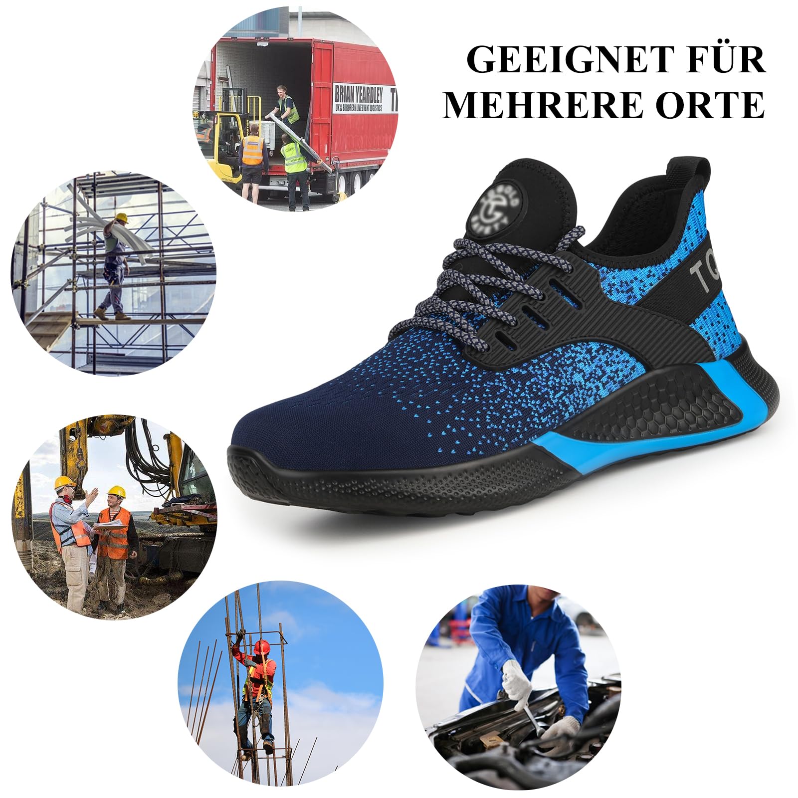 AONETIGER Buty ochronne dla mężczyzn i kobiet, lekkie buty robocze, stalowy nosek, sportowe, oddychające, antypoślizgowe, 8195 niebieski, 47 EU