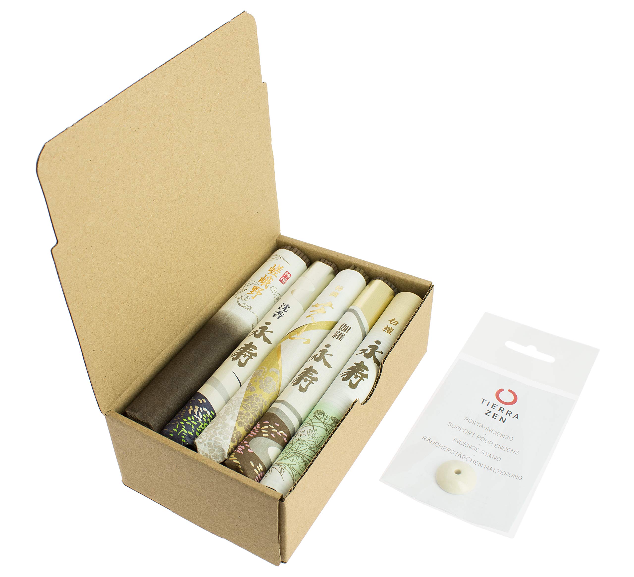 Japanische Räucherstäbchen-Set auf Rolle, 10 Stück, inklusive Räuchergefäß