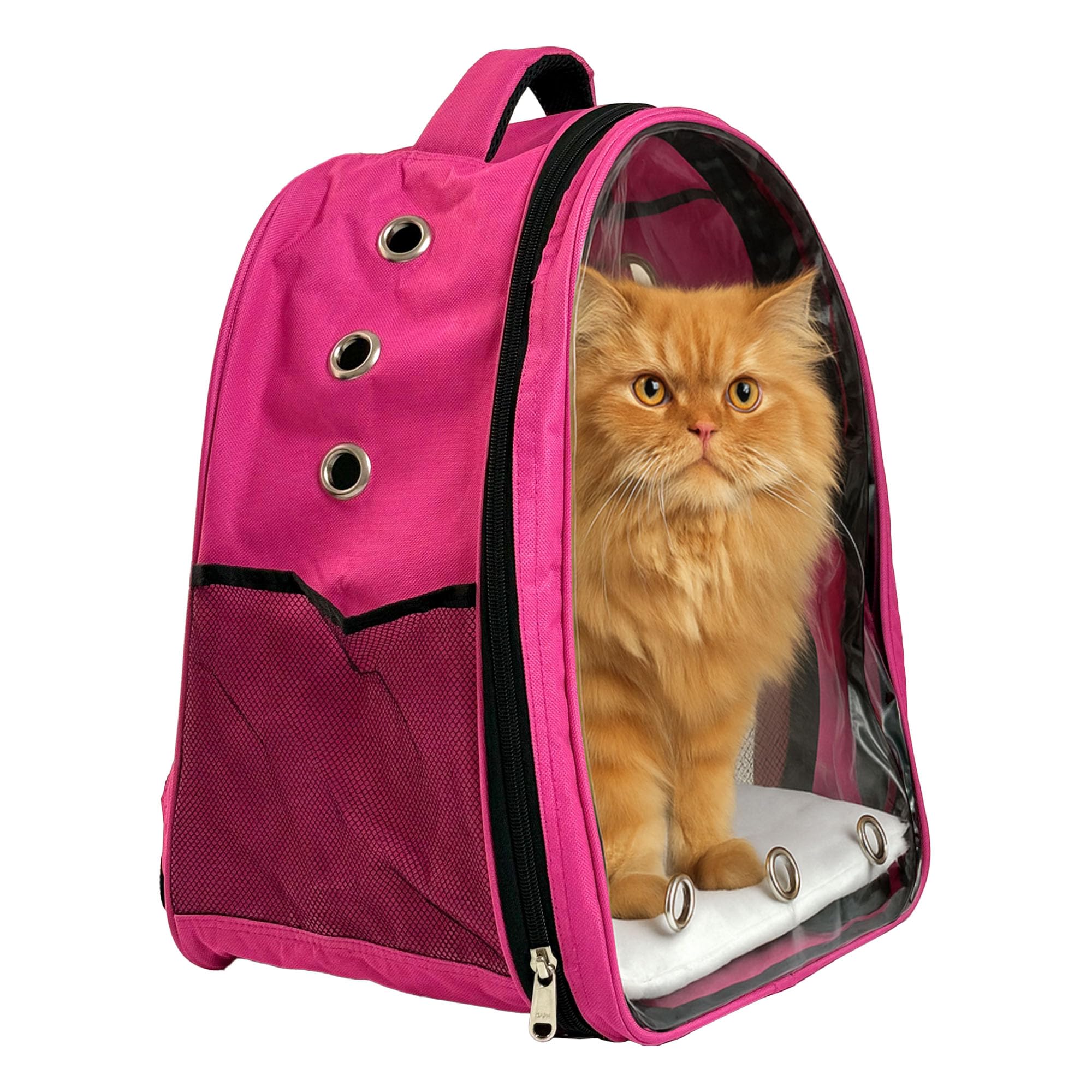 Tailworld Portable Pet Carrier Bag for Cats & Small Dogs, Transparent Window, 9 Air Vents, Breathable Mesh, Safety Leash, Lightweight Travel Backpack for Days Out (Pink)-image-4