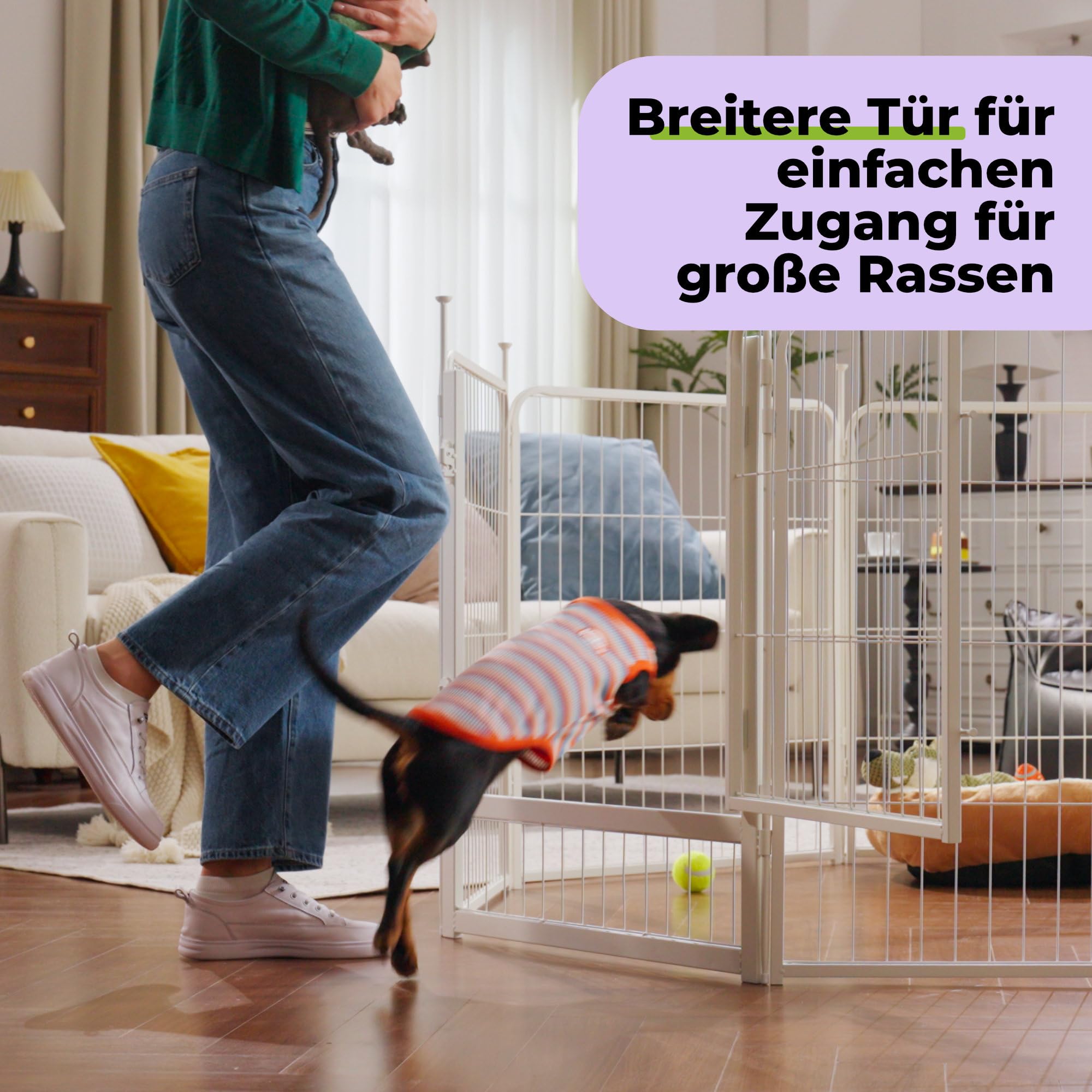 8-teilig Laufstall 60cm Hoch, Rutschfester Stall für drinnen mit 1 Türen, Anti-Rost Zaun, Automatische Verriegelung, Weiß