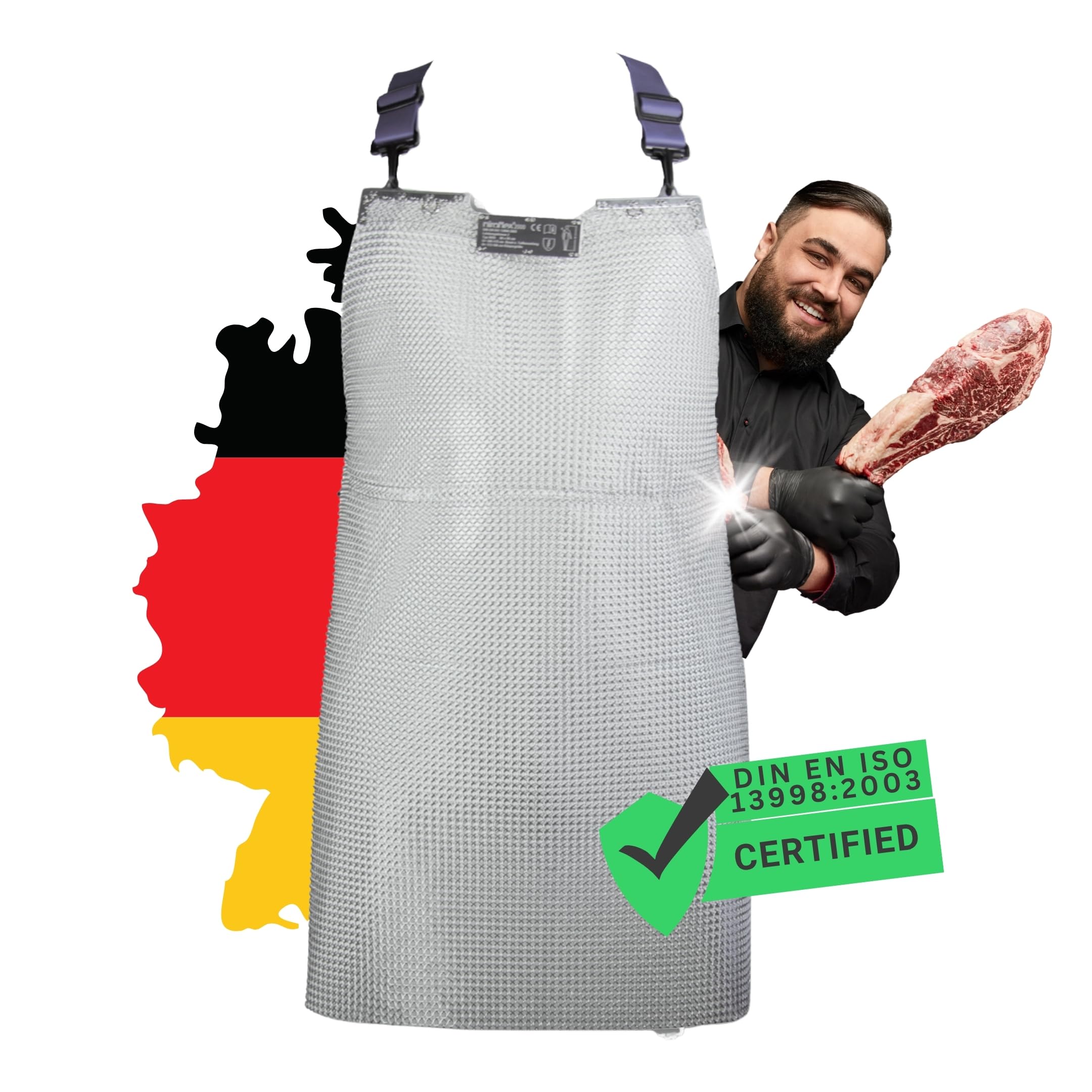 TronicXL 80 x 55 cm Stechschutzschürze Schürze mit Stechschutz Stichschutz Kettenhemd Schnittschutzschürze aus Edelstahl Kochschürze Metzgerschürze Fleischer